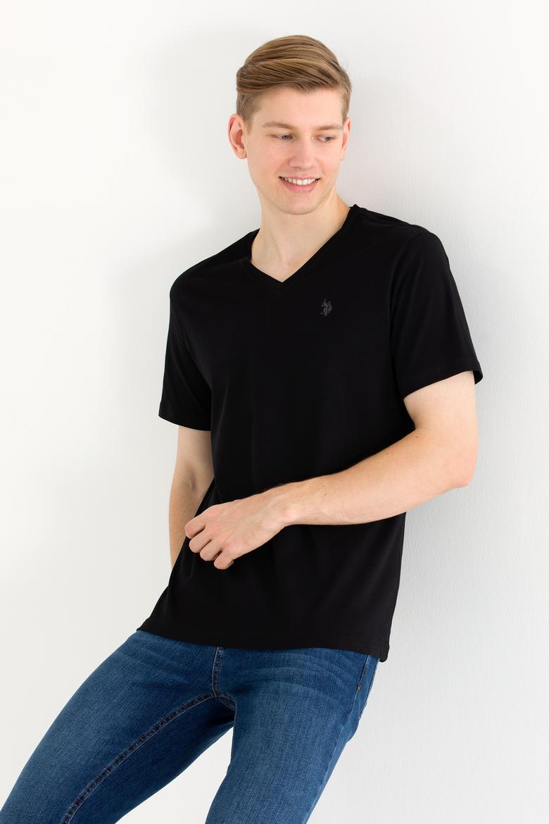 Erkek Siyah Basic V Yaka Tişört - 50263203019