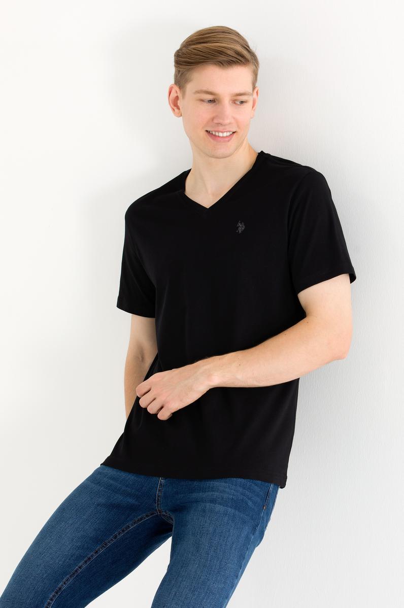 Erkek Siyah Basic V Yaka Tişört