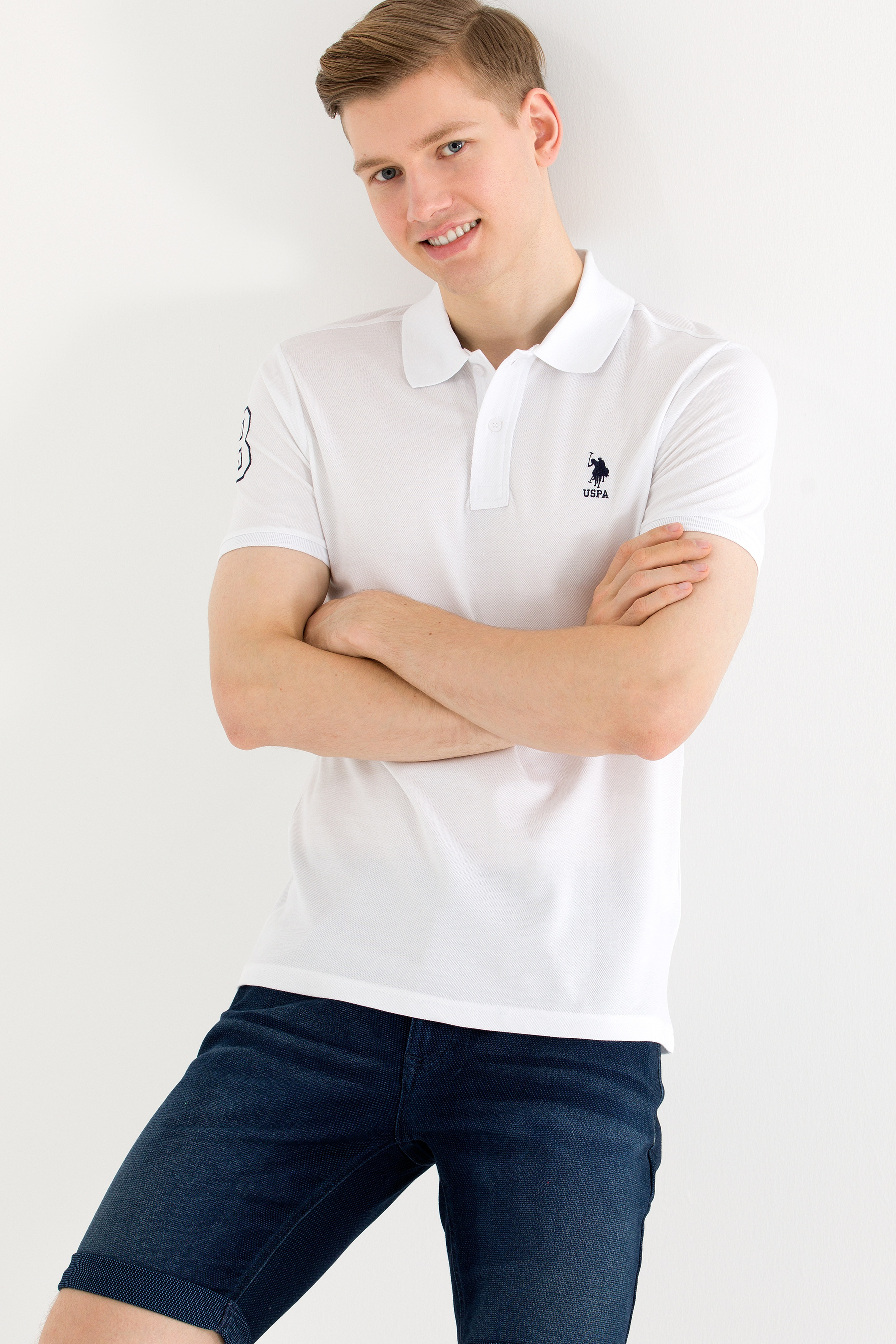 Erkek Beyaz Basic Polo Yaka Tişört - Image 3