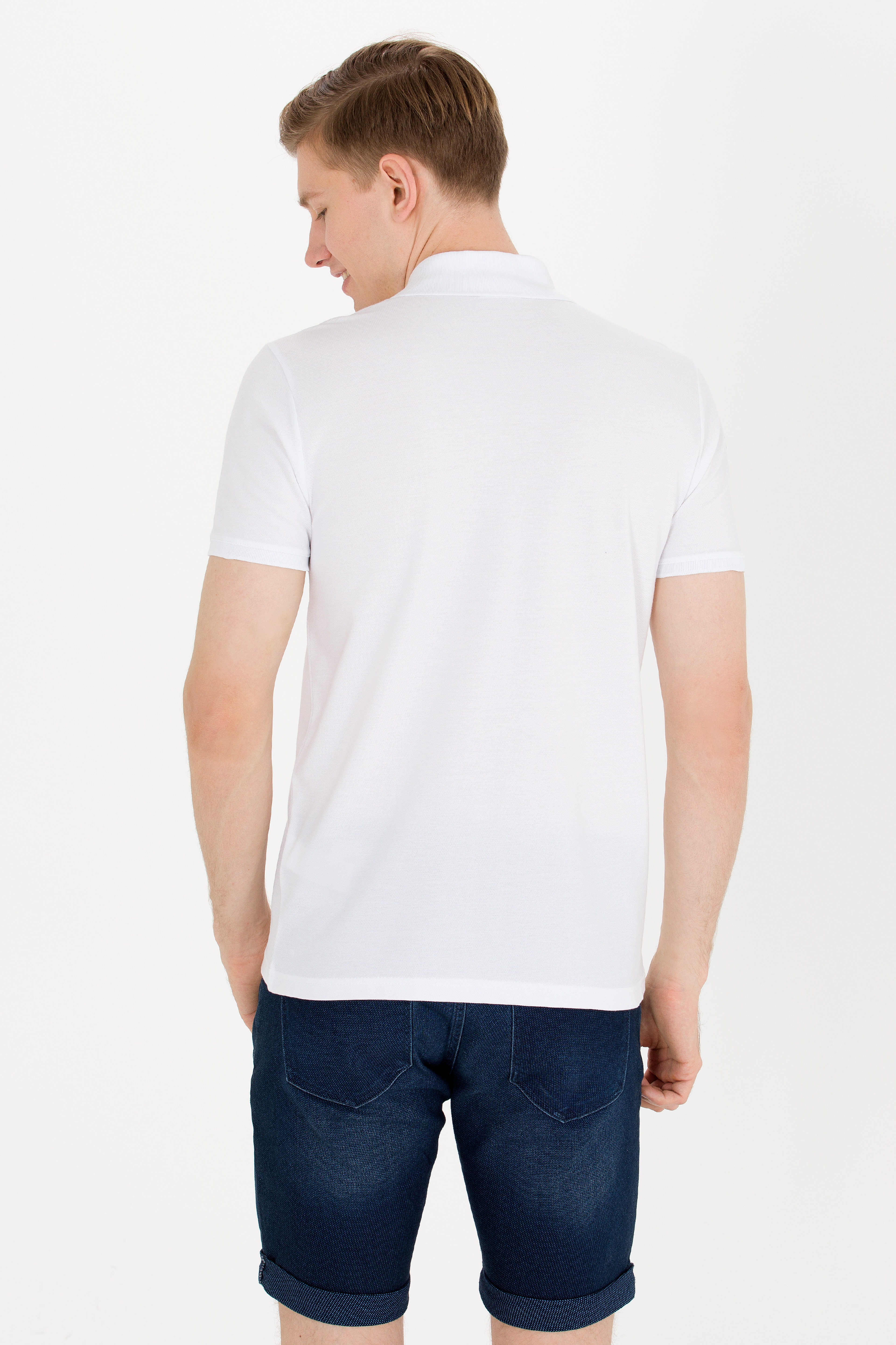 Erkek Beyaz Basic Polo Yaka Tişört - Image 5