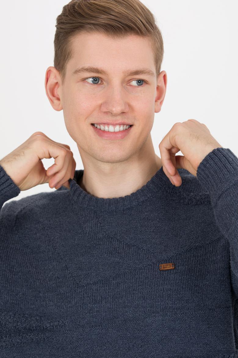 Erkek İndigo Bisiklet Yaka Triko Kazak - 50256452014