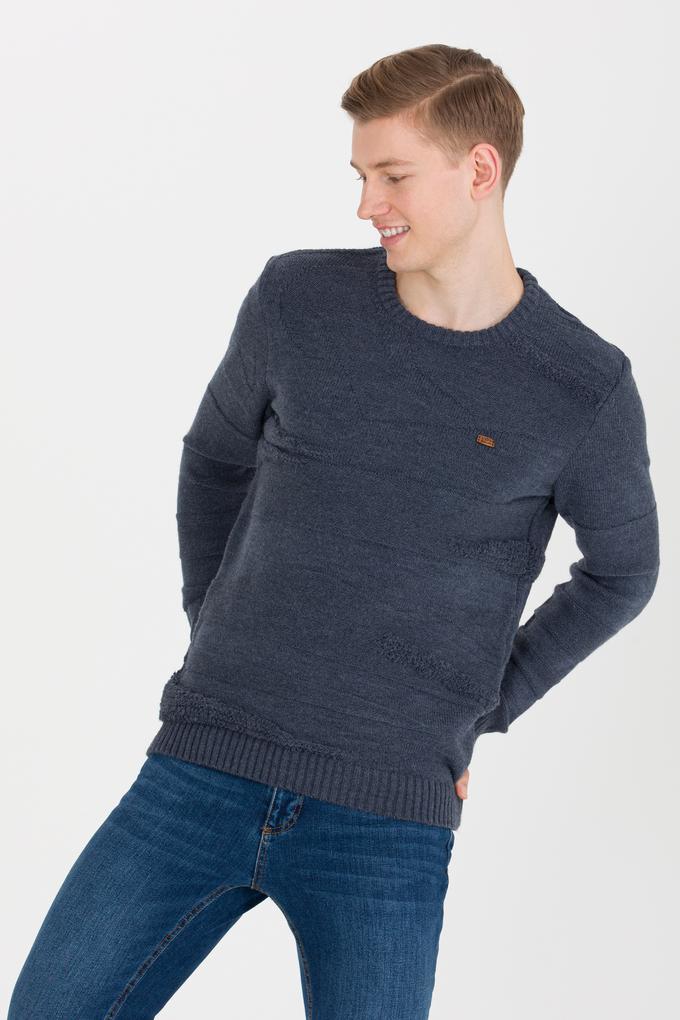 Erkek İndigo Bisiklet Yaka Triko Kazak