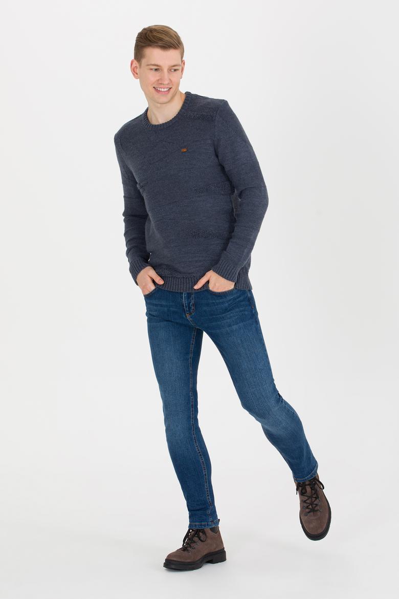 Erkek İndigo Bisiklet Yaka Triko Kazak - 50256452014