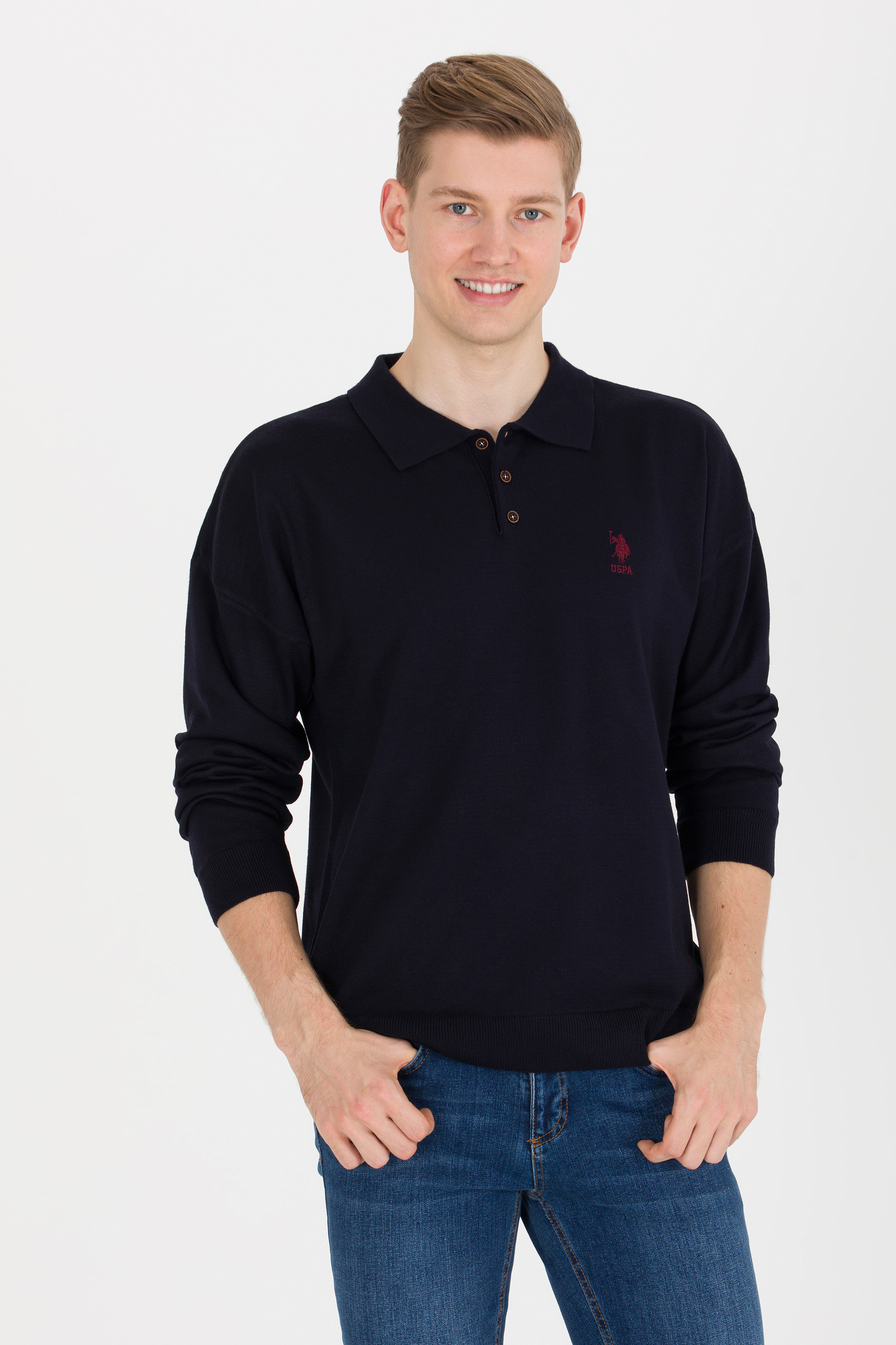 Erkek Lacivert Polo Yaka Triko Kazak - Image 4