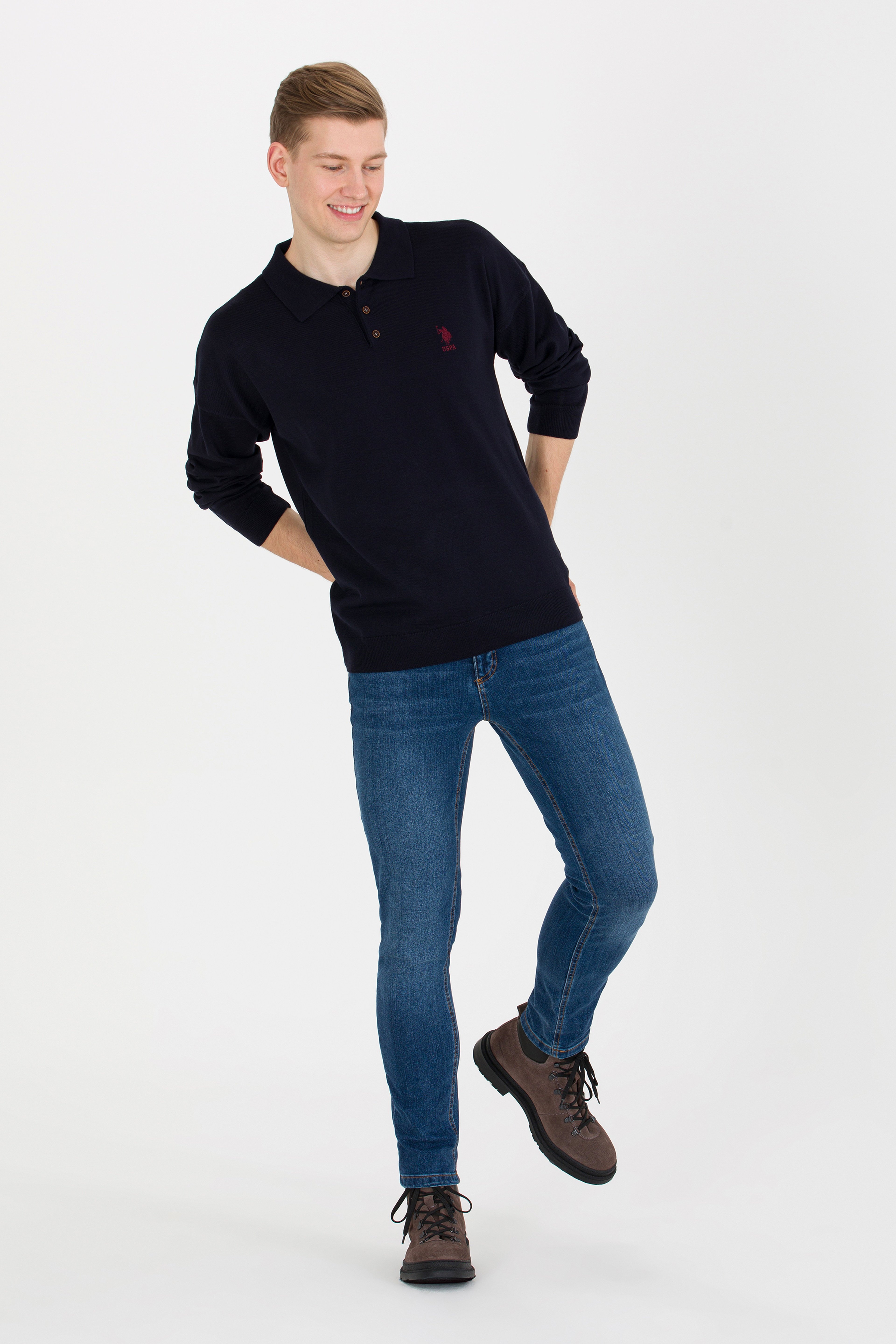 Erkek Lacivert Polo Yaka Triko Kazak - Image 3