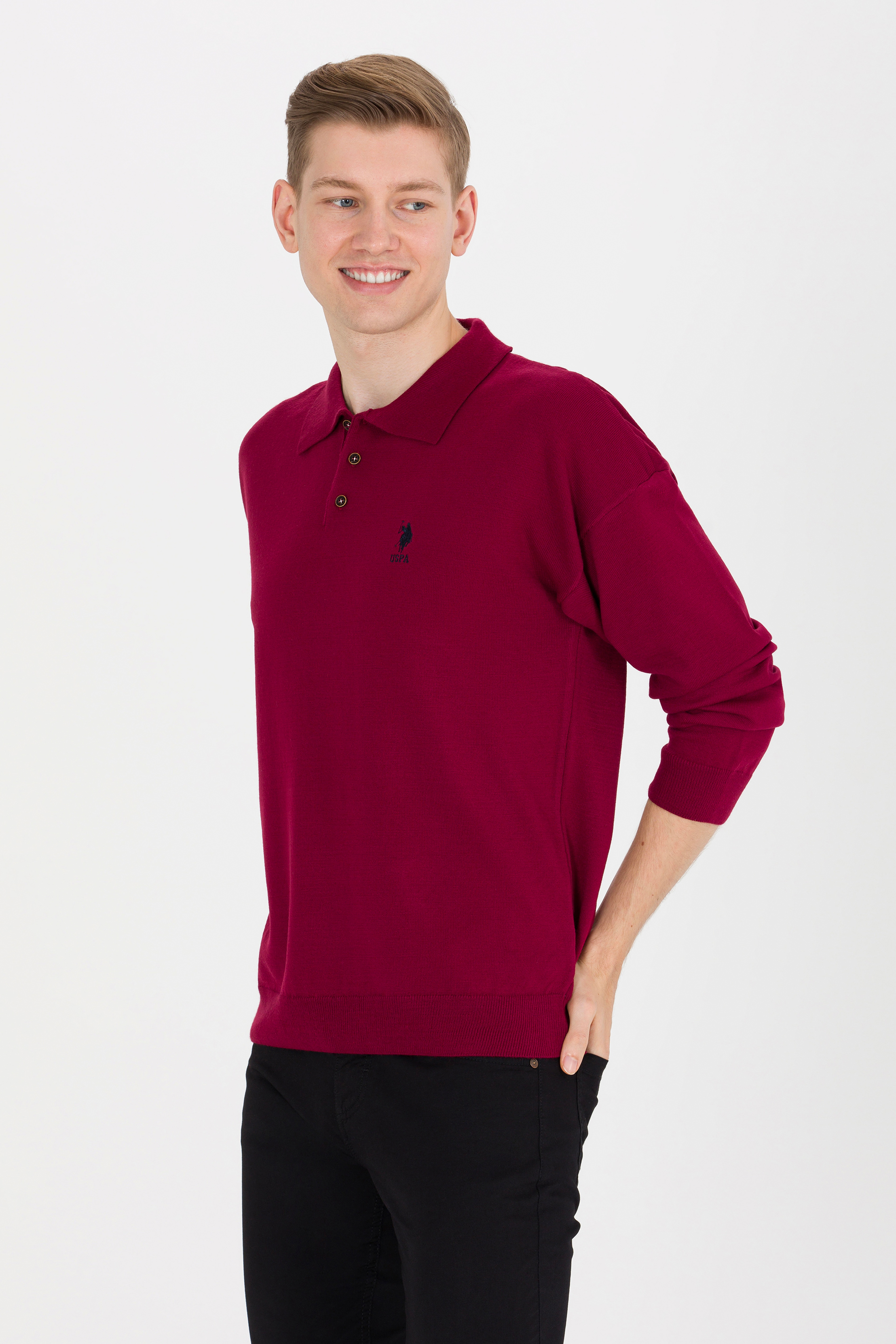 Erkek Bordo Polo Yaka Triko Kazak - Image 3