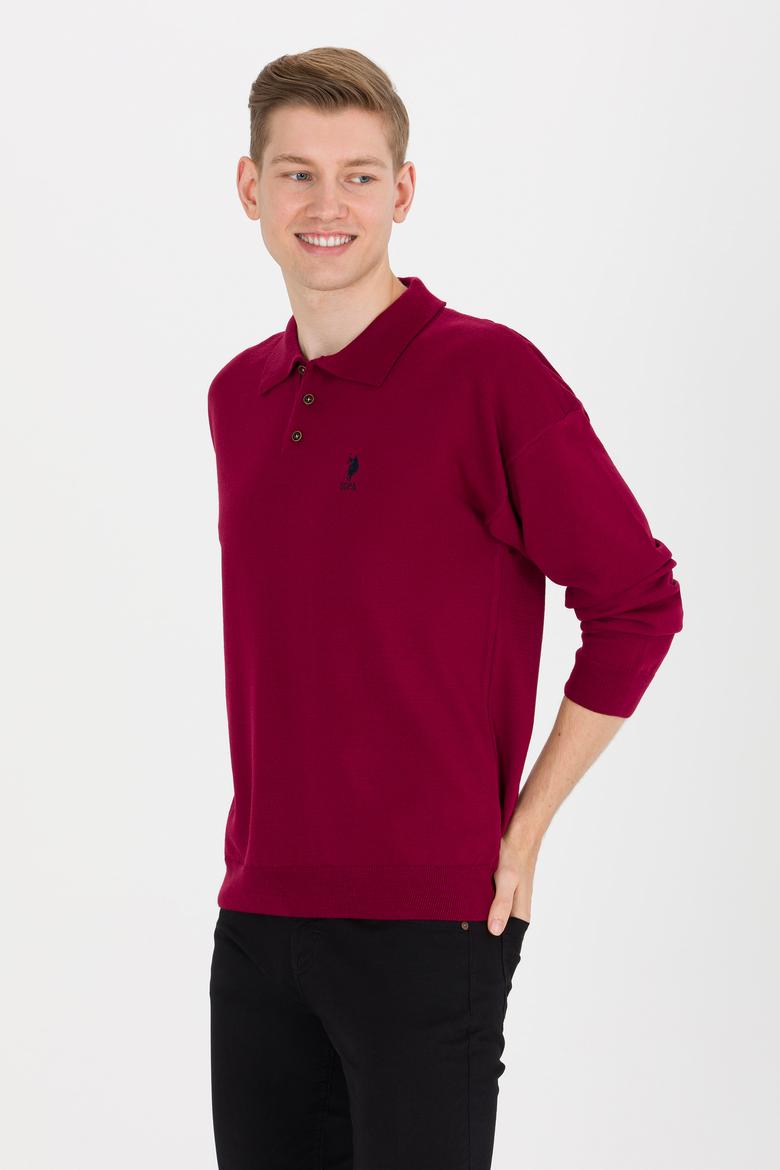 Erkek Bordo Polo Yaka Triko Kazak - 50257694010