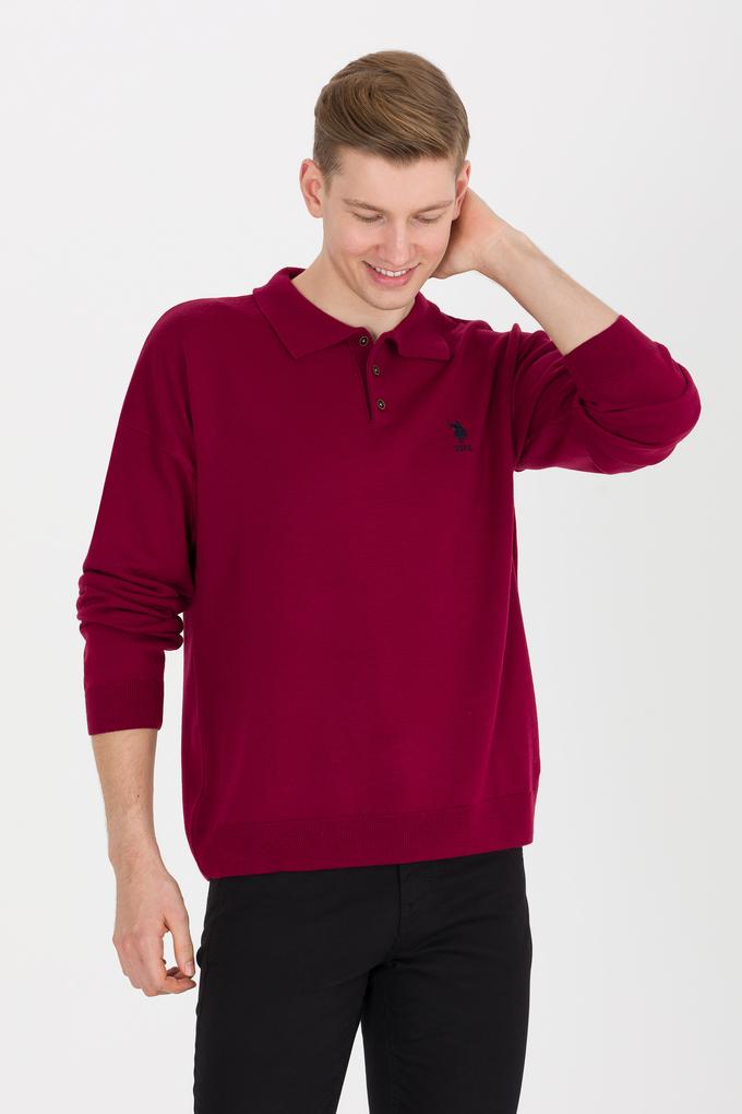 Erkek Bordo Polo Yaka Triko Kazak