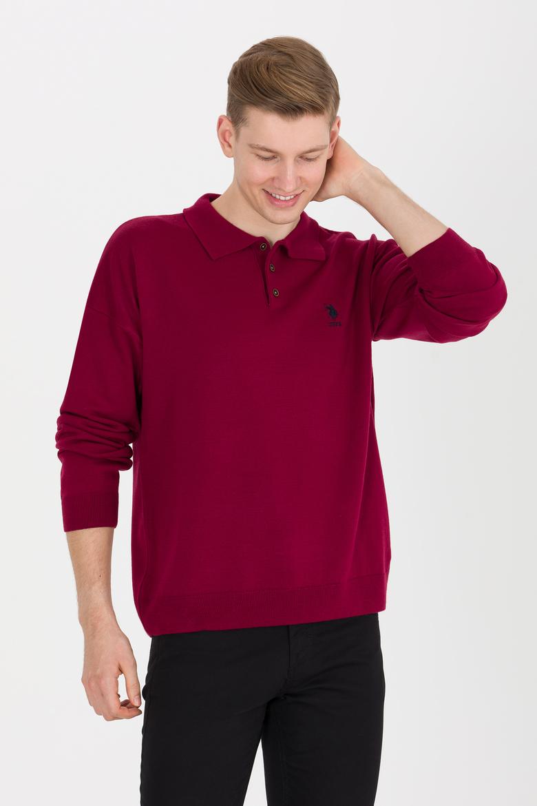 Erkek Bordo Polo Yaka Triko Kazak