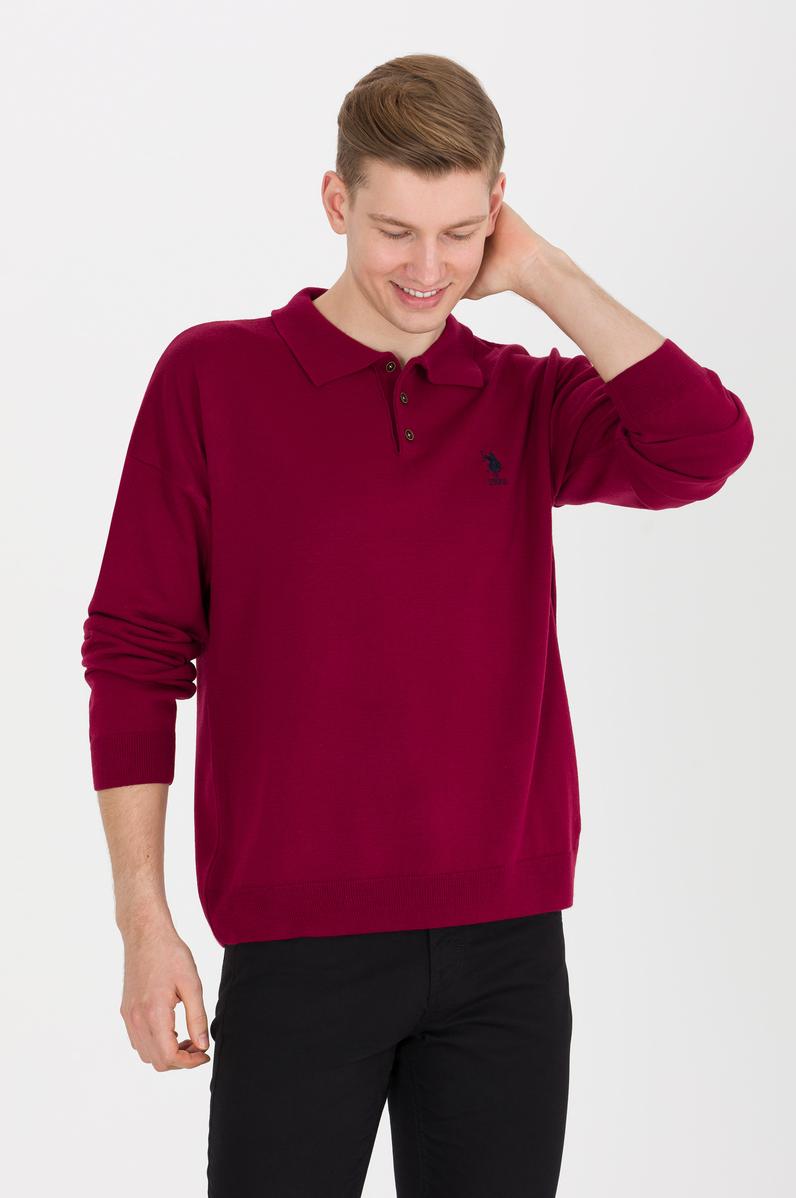 Erkek Bordo Polo Yaka Triko Kazak