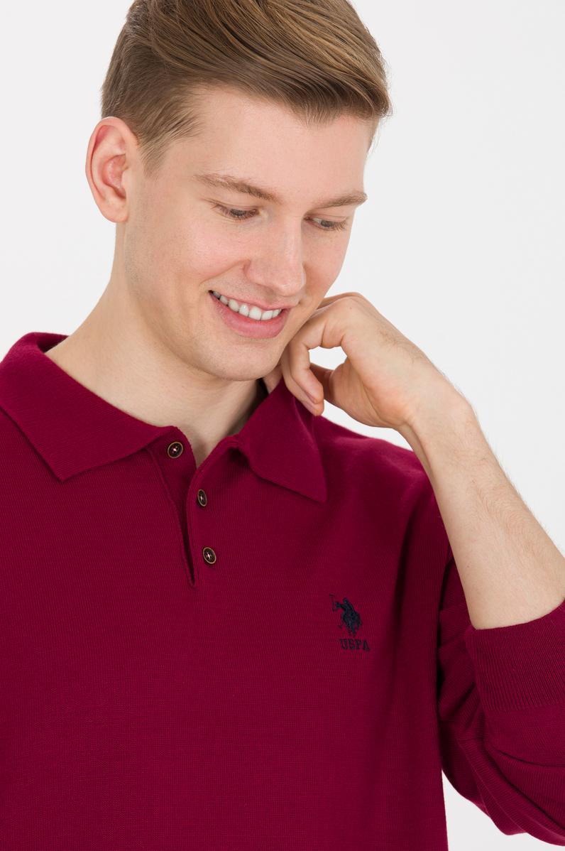 Erkek Bordo Polo Yaka Triko Kazak