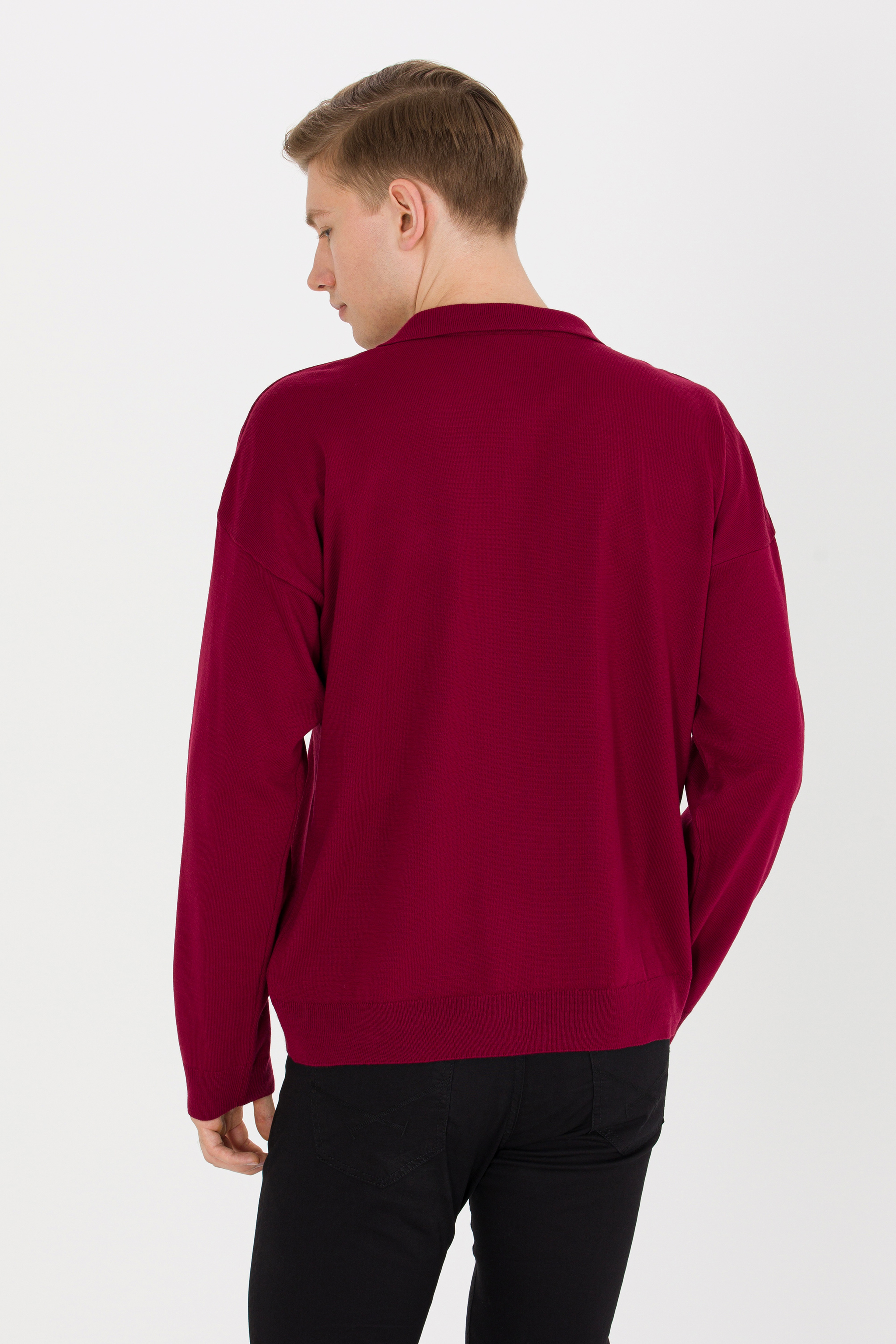 Erkek Bordo Polo Yaka Triko Kazak - Image 5