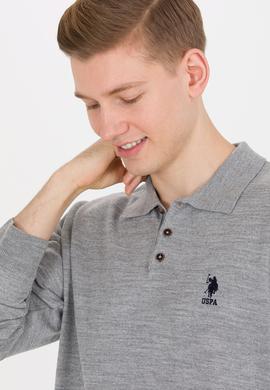 Erkek Gri Melanj Polo Yaka Triko Kazak - 50257694019