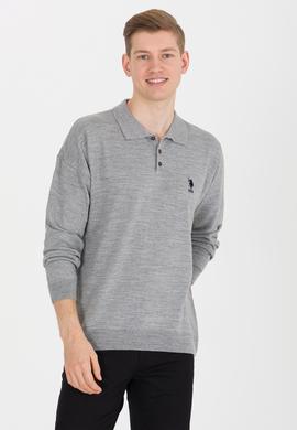 Erkek Gri Melanj Polo Yaka Triko Kazak - 50257694019