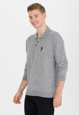 Erkek Gri Melanj Polo Yaka Triko Kazak - 50257694019