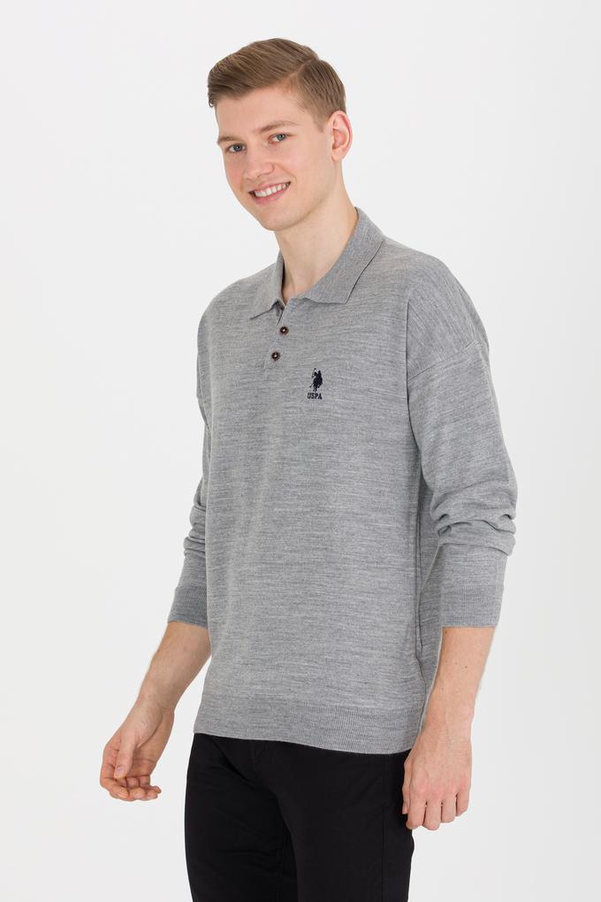 Erkek Gri Melanj Polo Yaka Triko Kazak