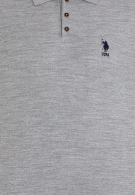Erkek Gri Melanj Polo Yaka Triko Kazak - 50257694019