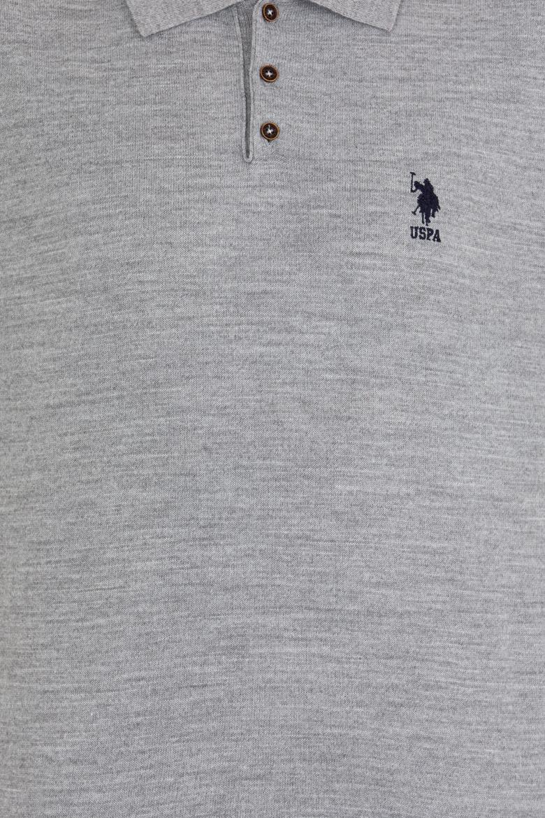 Erkek Gri Melanj Polo Yaka Triko Kazak - 50257694019