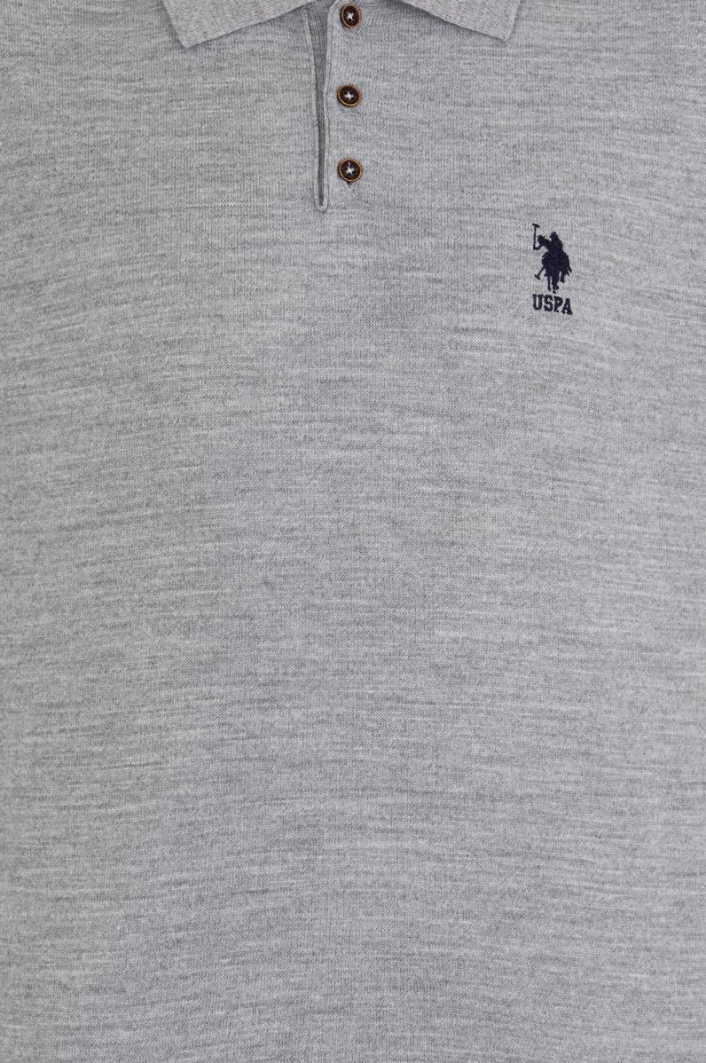 Erkek Gri Melanj Polo Yaka Triko Kazak