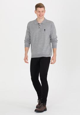 Erkek Gri Melanj Polo Yaka Triko Kazak - 50257694019