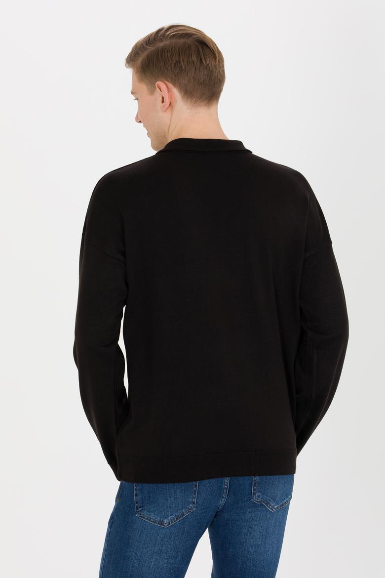 Erkek Siyah Polo Yaka Triko Kazak - 50257694028