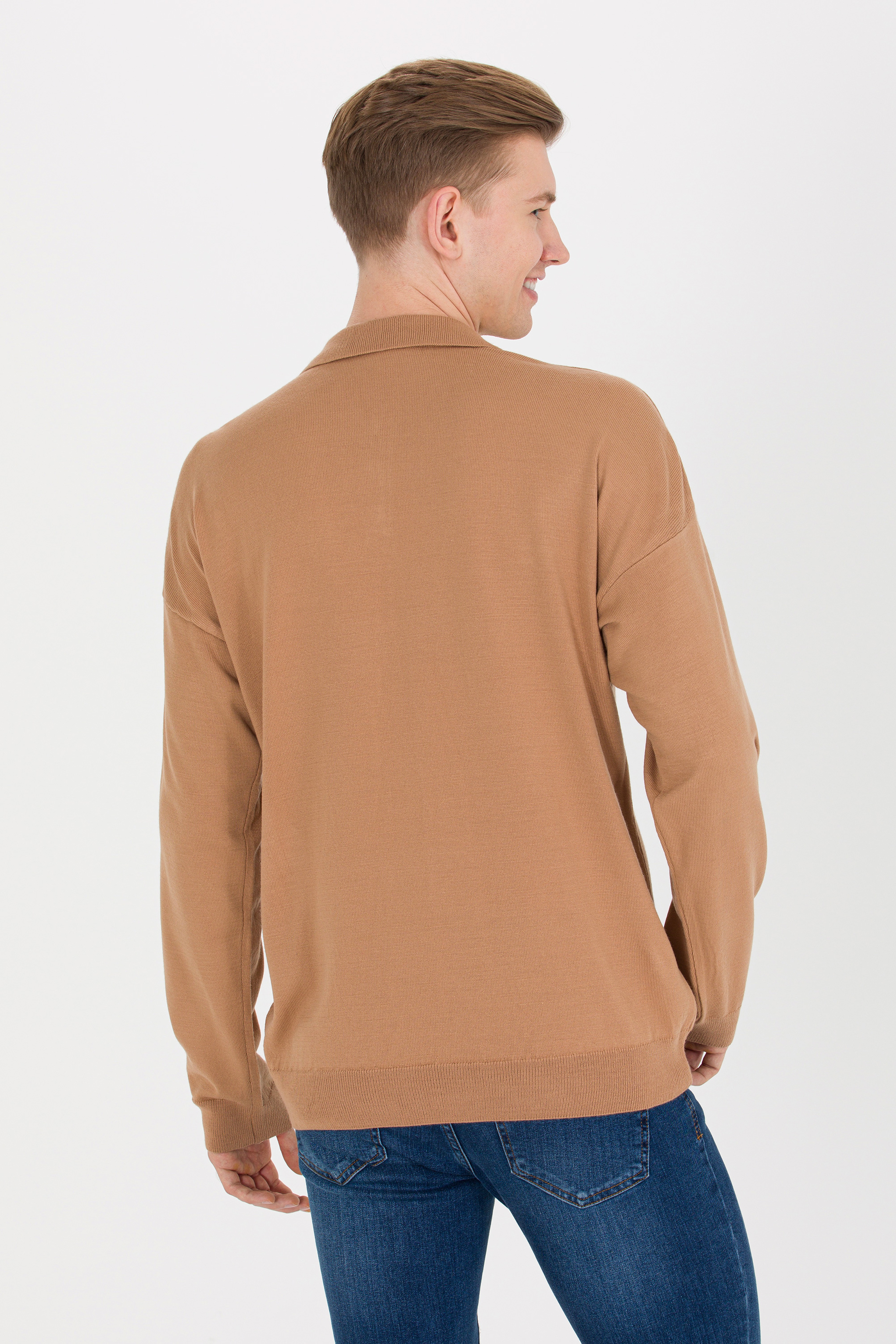 Erkek Camel Melanj Polo Yaka Triko Kazak