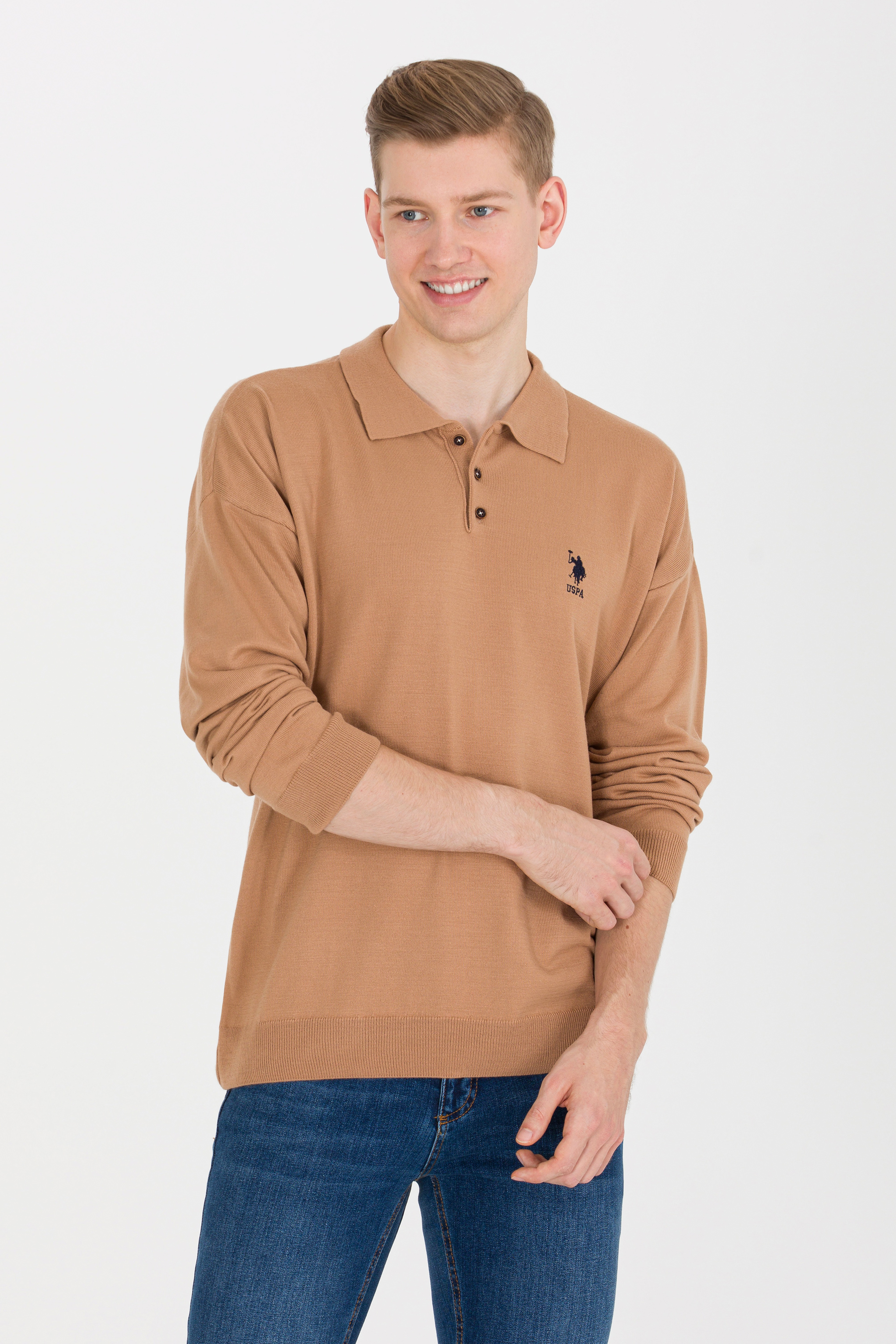 Erkek Camel Melanj Polo Yaka Triko Kazak - Image 2