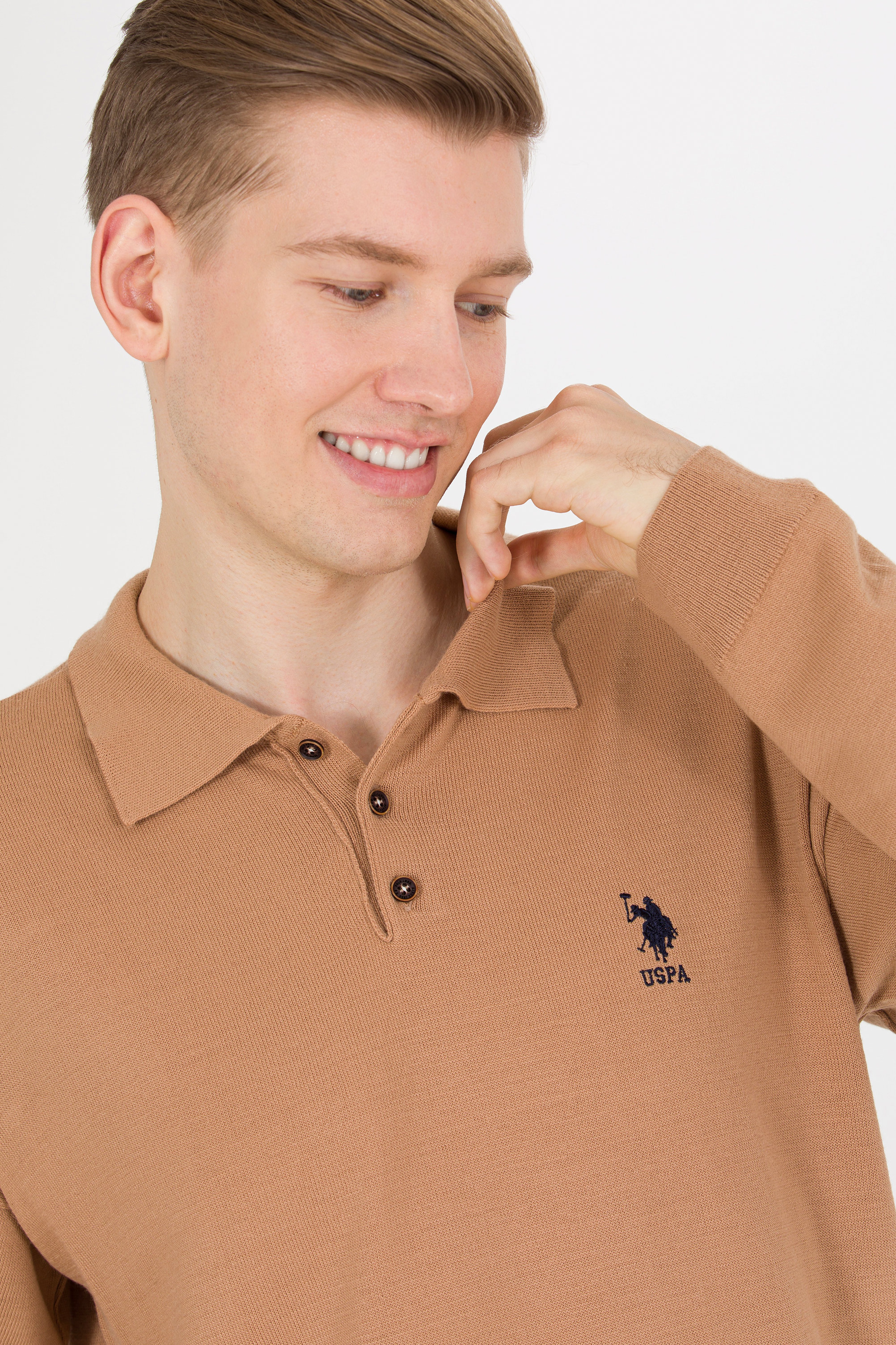 Erkek Camel Melanj Polo Yaka Triko Kazak - Image 3