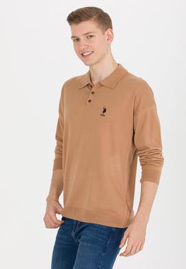 Erkek Camel Melanj Polo Yaka Triko Kazak - 50257694037