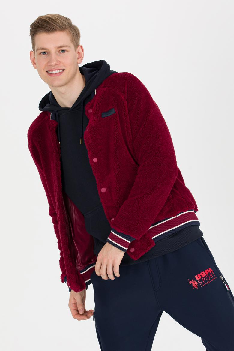 Erkek Vişne Dik Yaka Örme Hırka