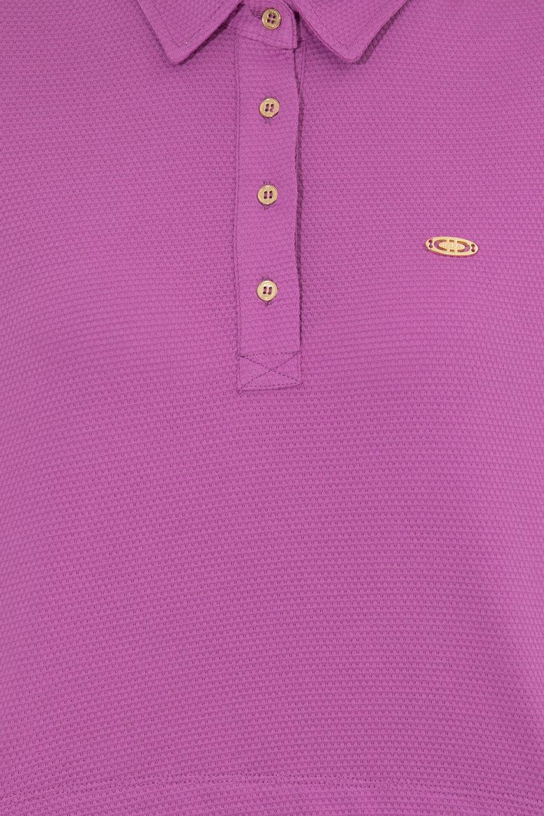 Kadın Menekşe Polo Yaka Crop Tişört - 50249063026