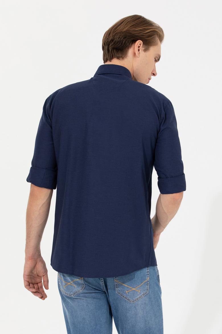 Erkek Lacivert Uzun Kollu Basic Gömlek - 50249489027