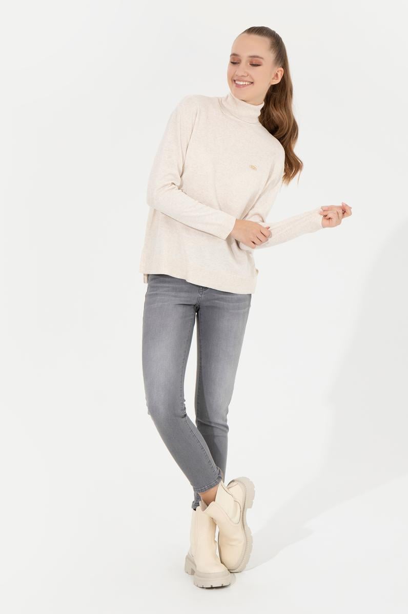 Kadın Krem Melanj Basic Kazak