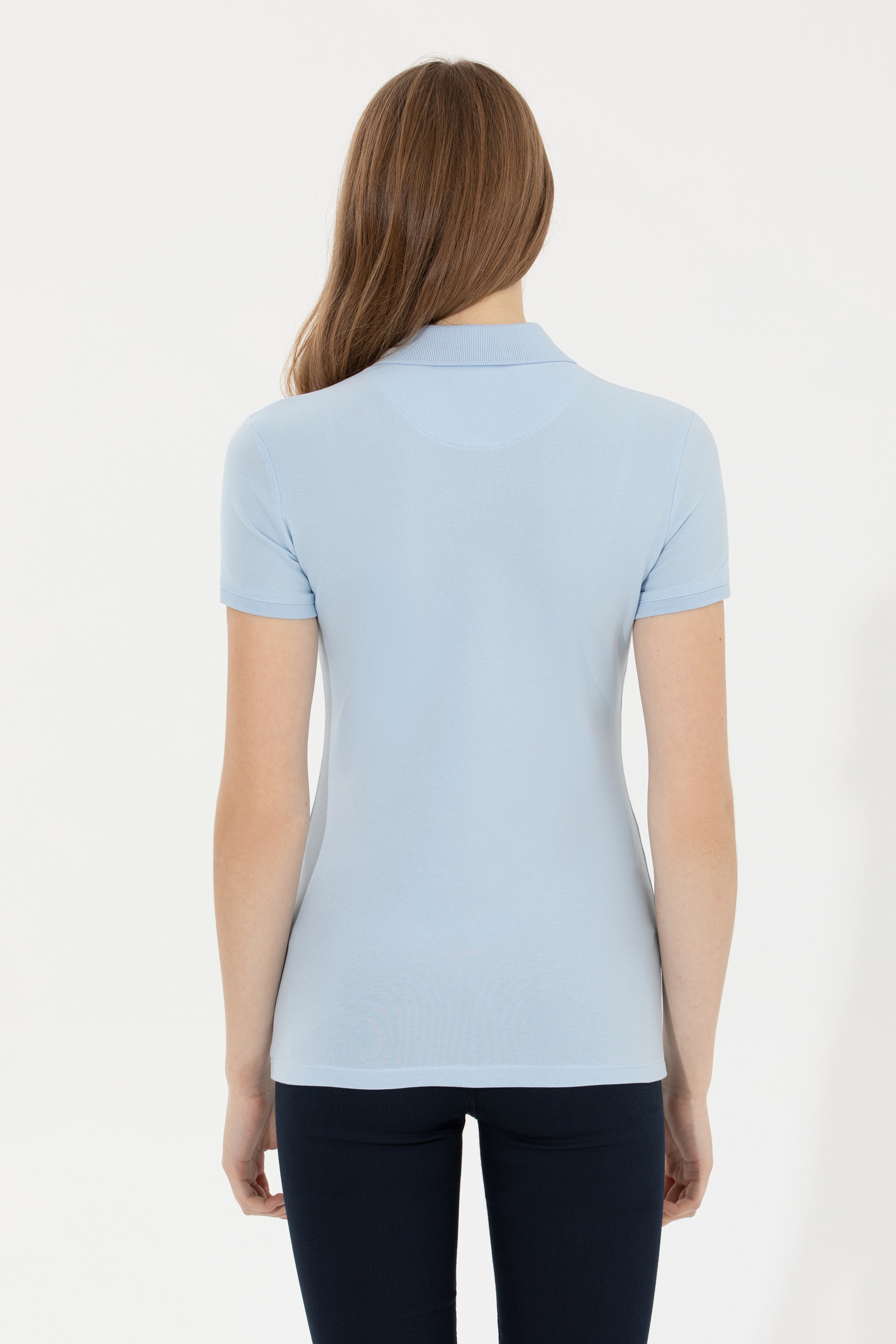 Kadın Açık Mavi Basic Polo Yaka Tişört
