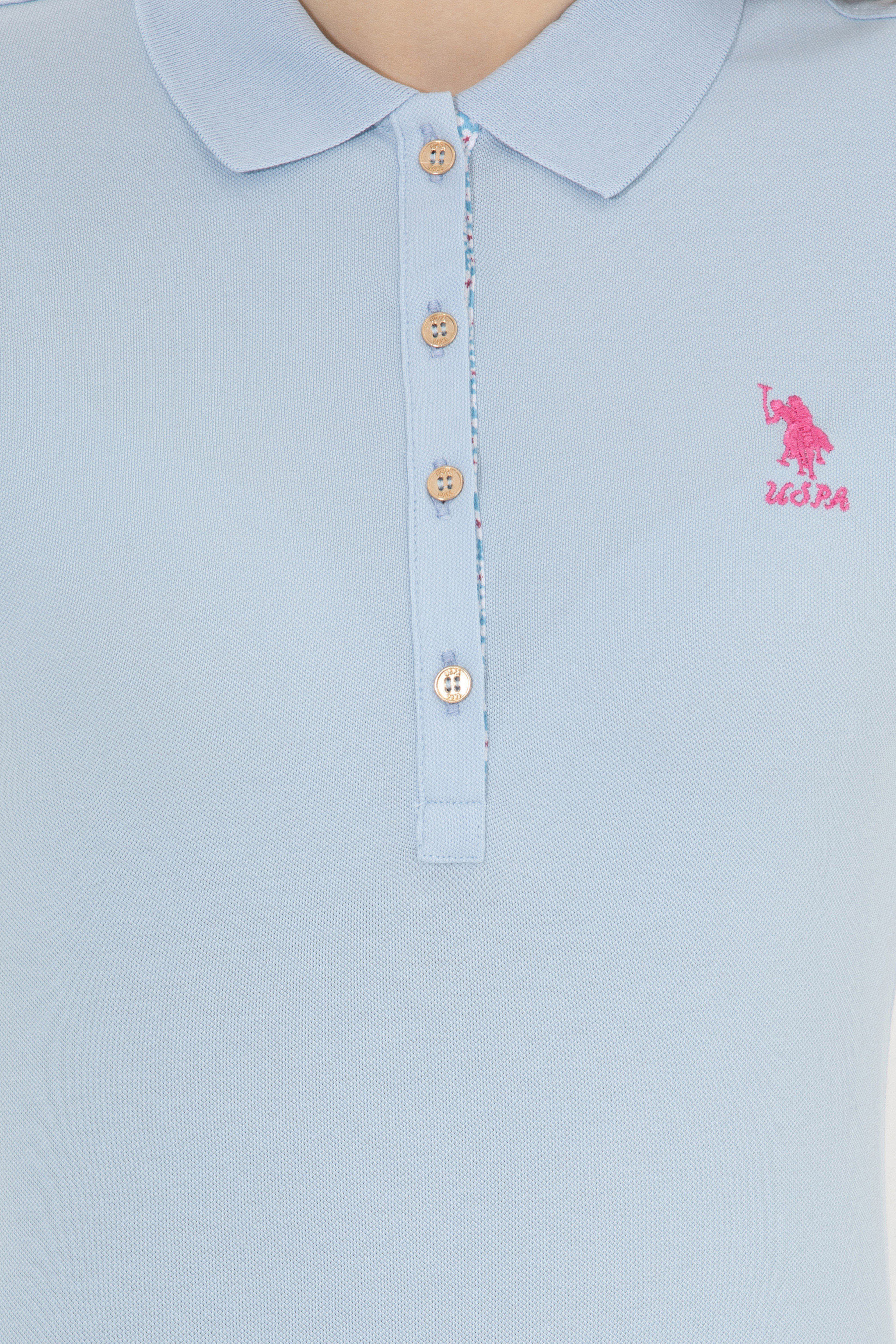 Kadın Açık Mavi Basic Polo Yaka Tişört - Image 6