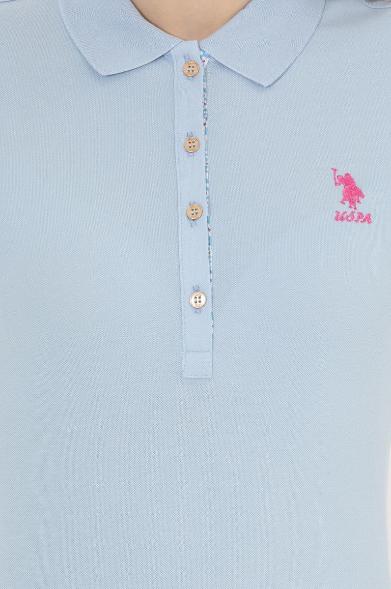 Kadın Açık Mavi Basic Polo Yaka Tişört