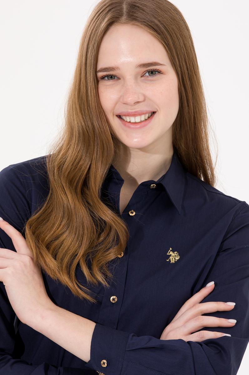 Kadın Lacivert Uzun Kollu Basic Gömlek