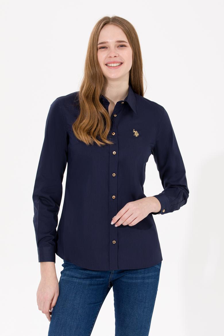 Kadın Lacivert Uzun Kollu Basic Gömlek