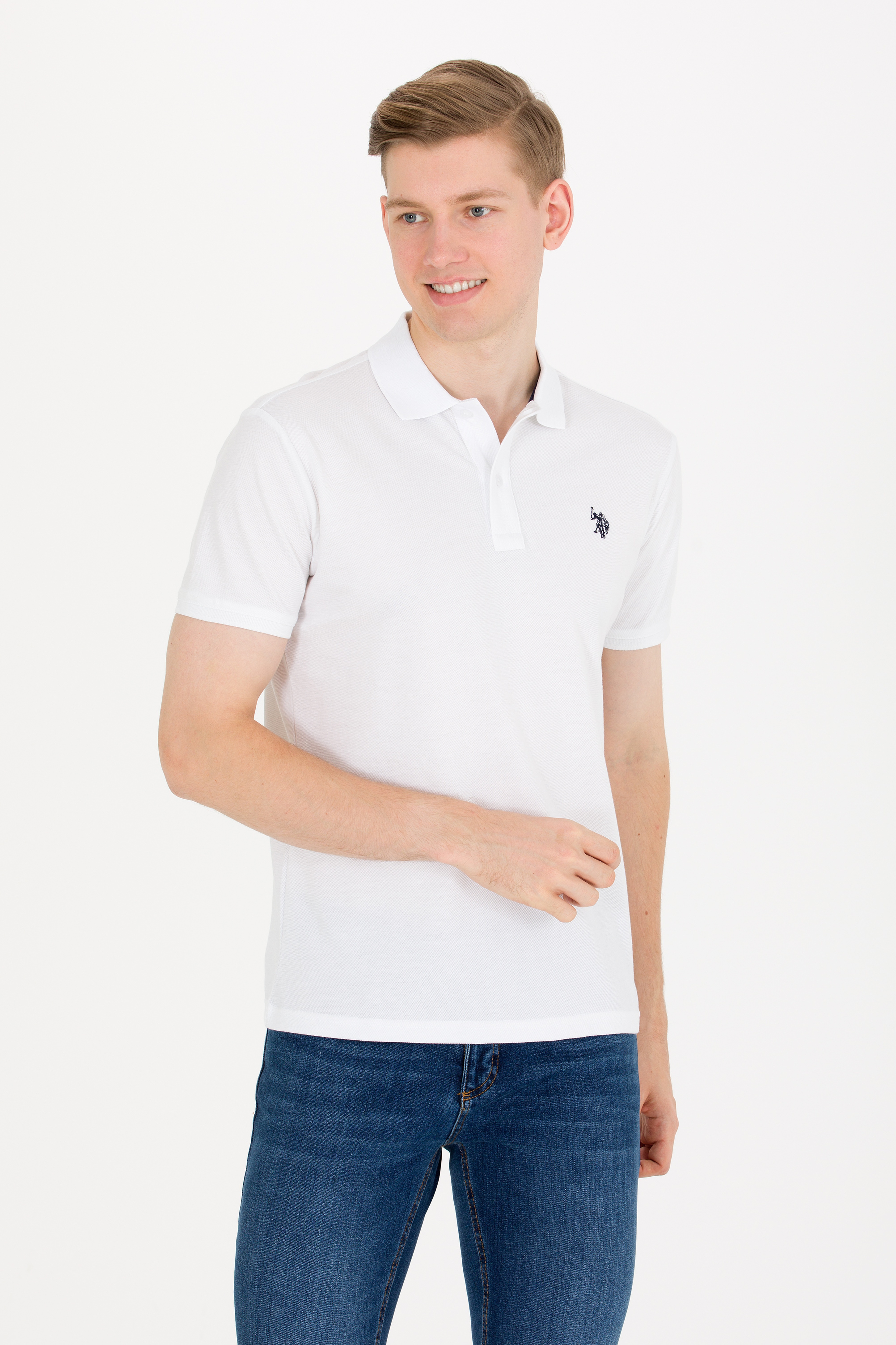 Erkek Beyaz Basic Polo Yaka Tişört