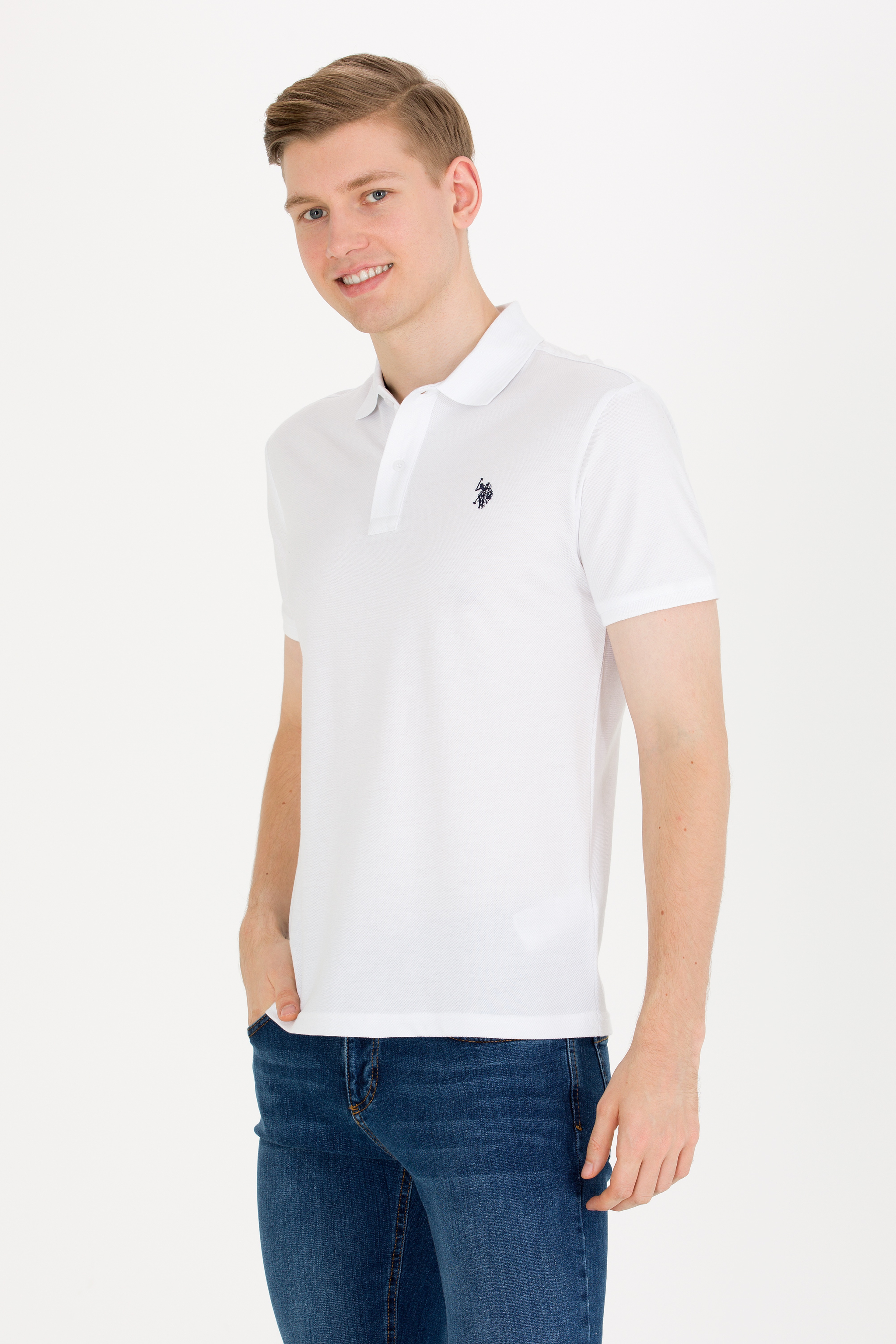 Erkek Beyaz Basic Polo Yaka Tişört - Image 2