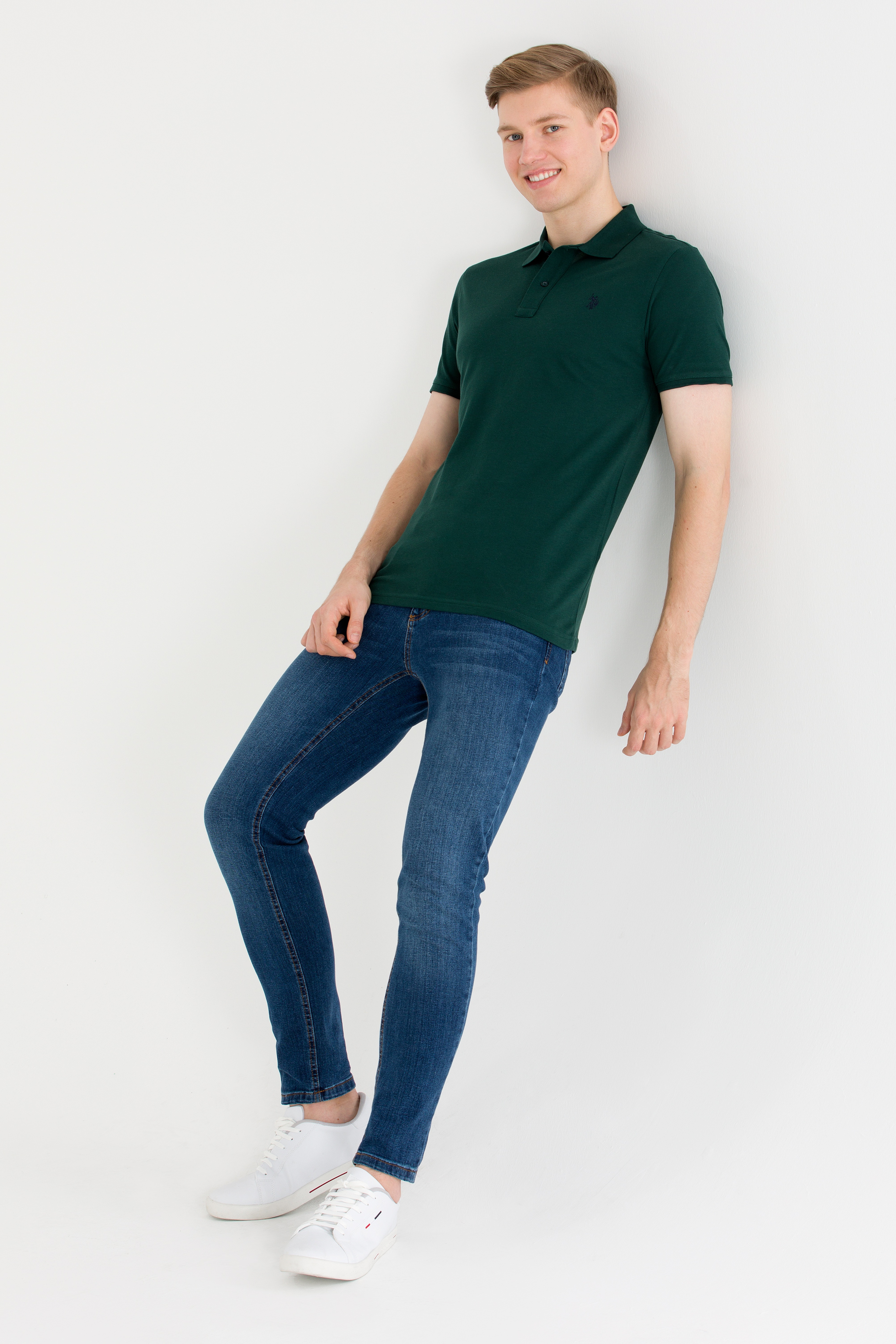 Erkek Koyu Yeşil Polo Yaka Basic T-Shirt - Image 4