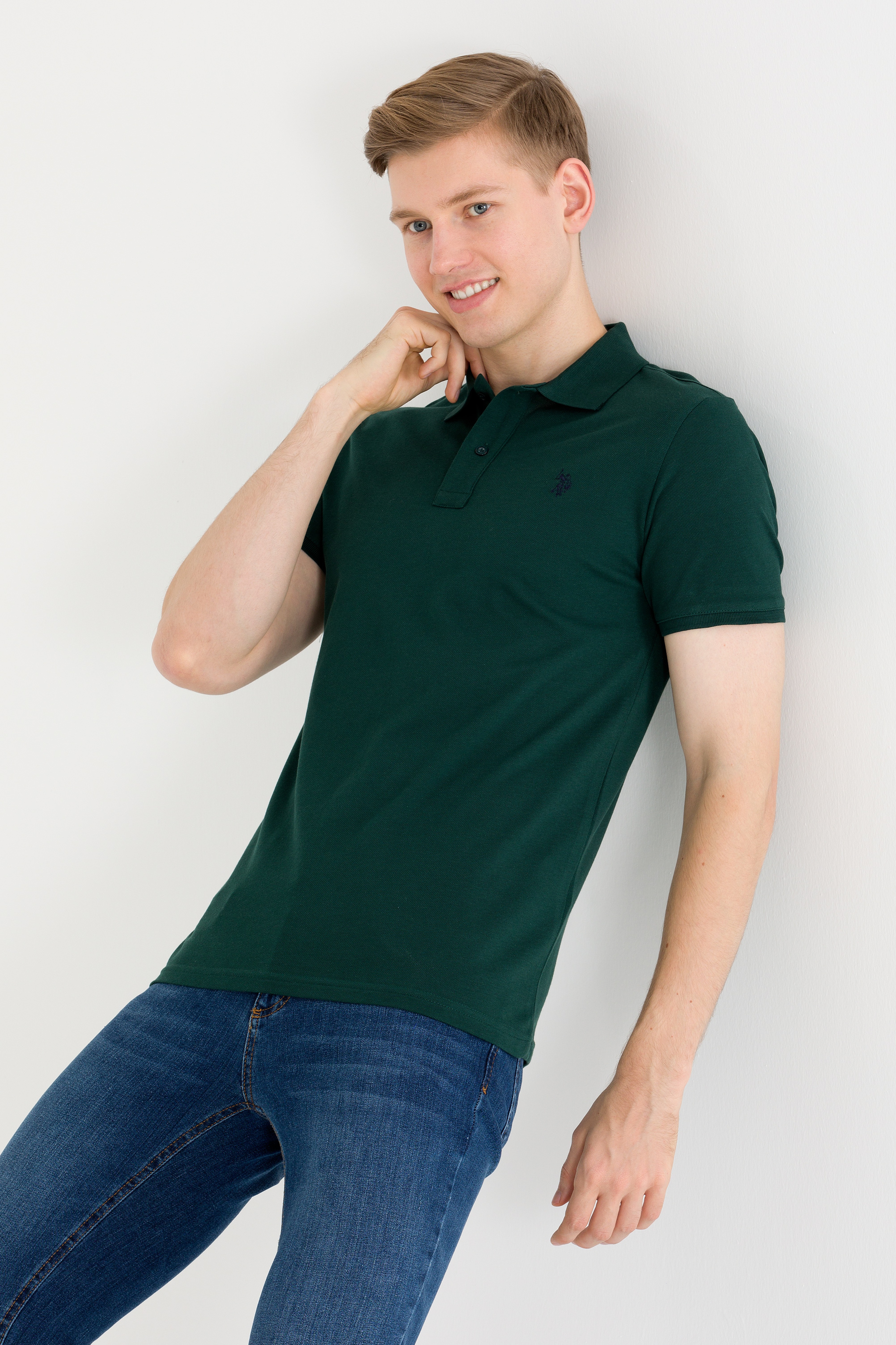 Erkek Koyu Yeşil Polo Yaka Basic T-Shirt