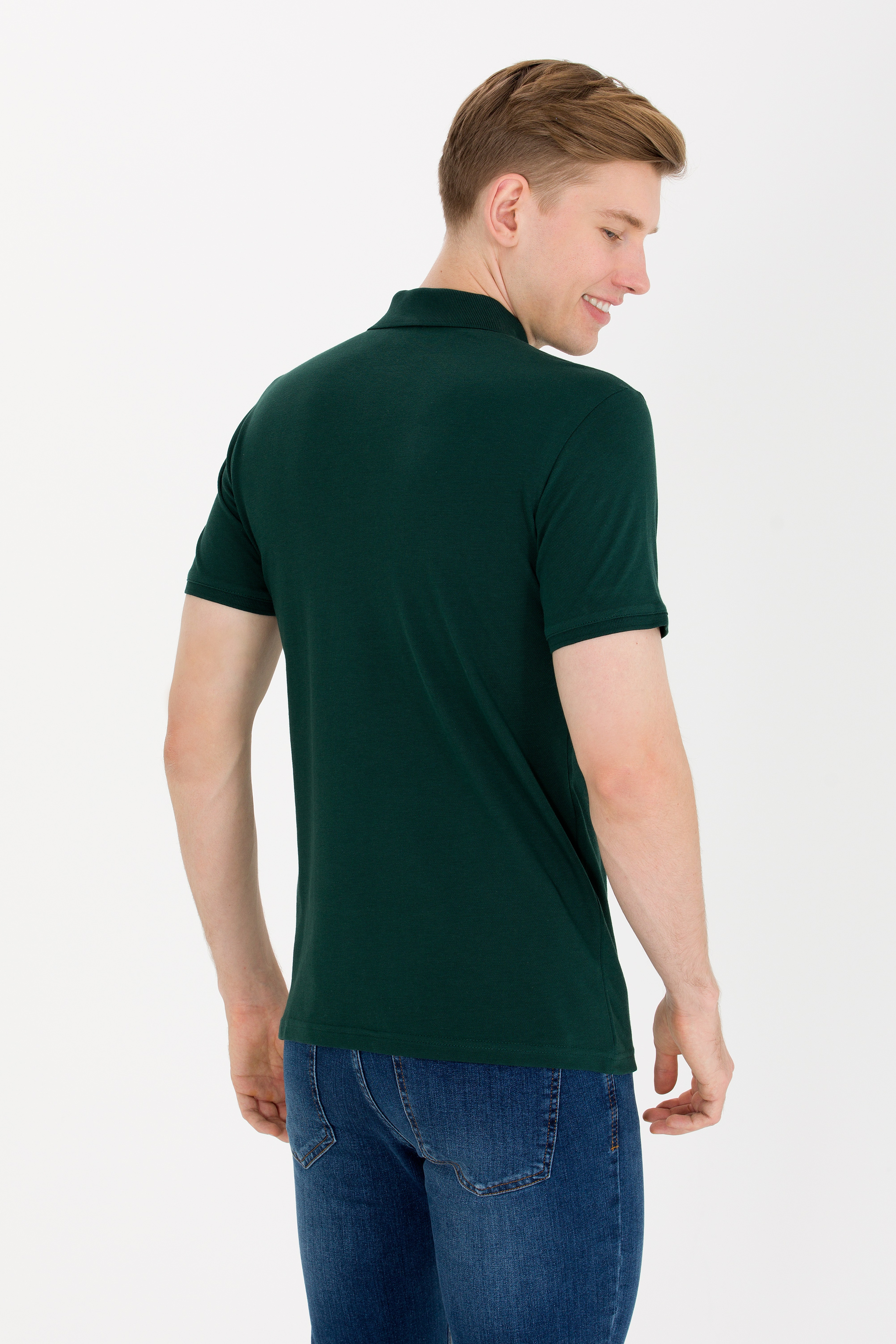 Erkek Koyu Yeşil Polo Yaka Basic T-Shirt