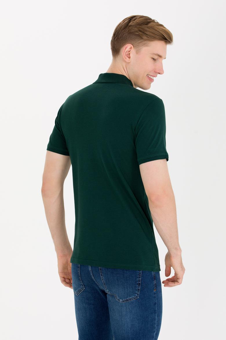 Erkek Koyu Yeşil Polo Yaka Basic T-Shirt - 50262933005