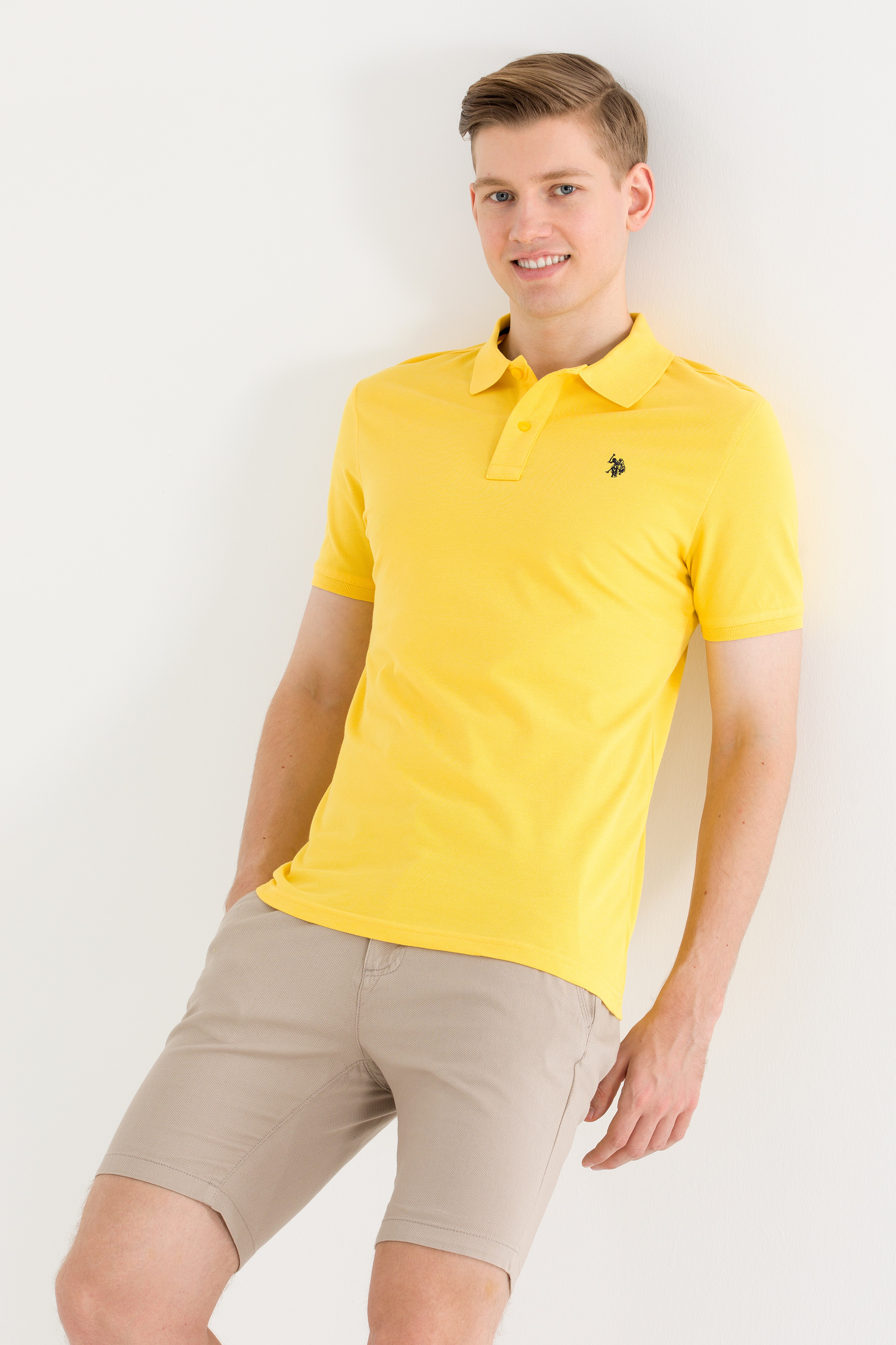 Erkek Koyu Sarı Basic Polo Yaka Tişört