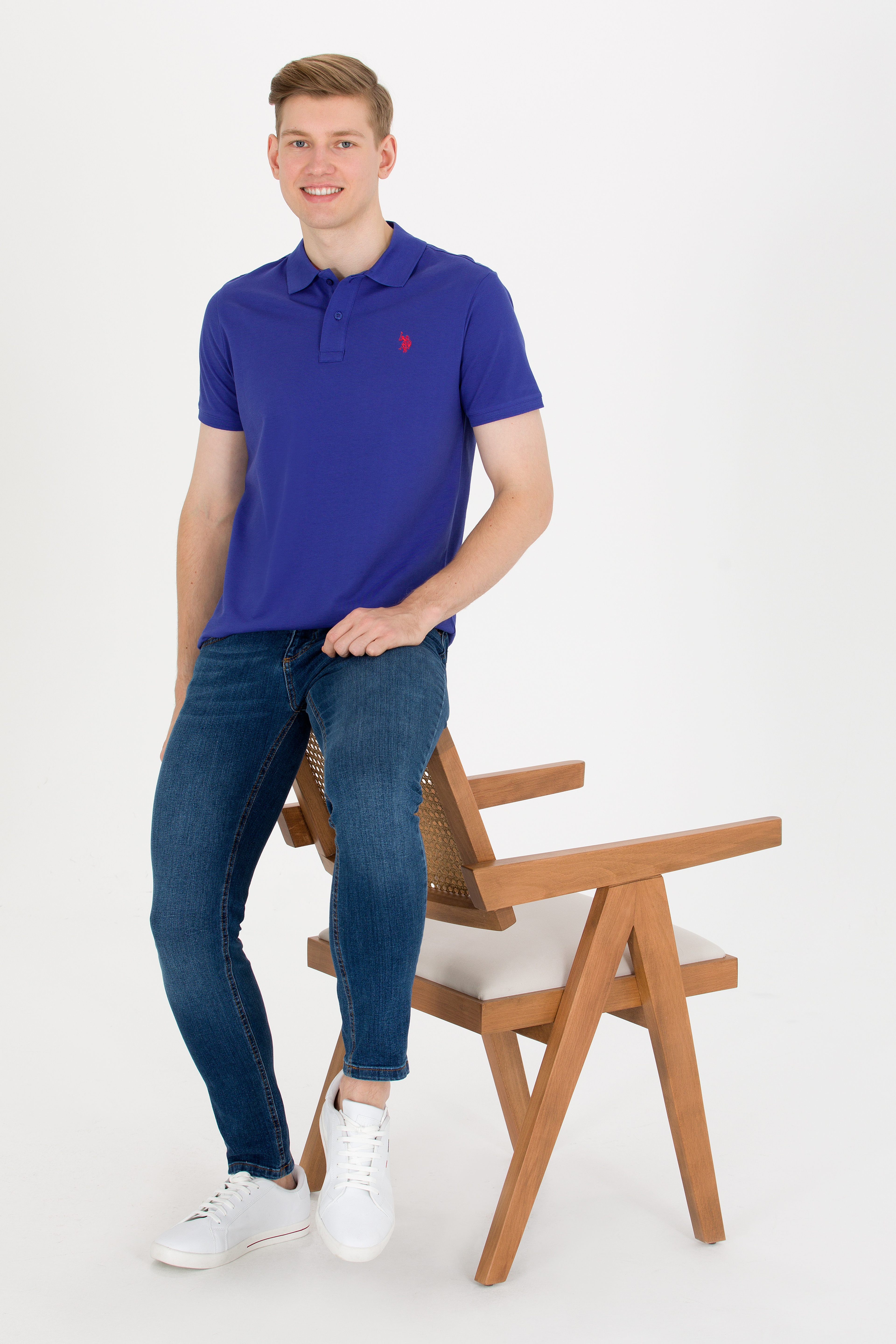 Erkek Mavi Basic Polo Yaka Tişört - Image 4