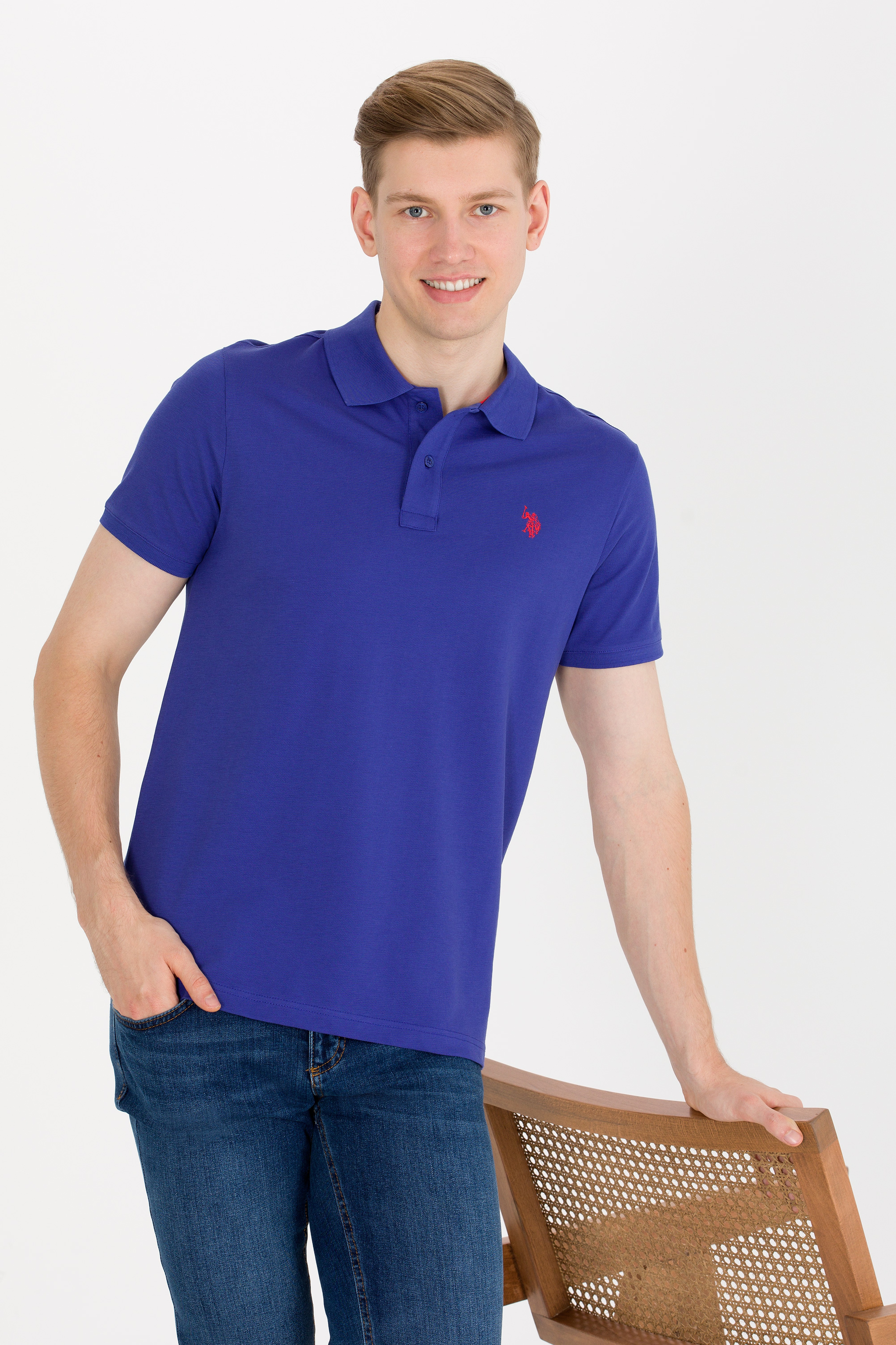 Erkek Mavi Basic Polo Yaka Tişört - Image 1