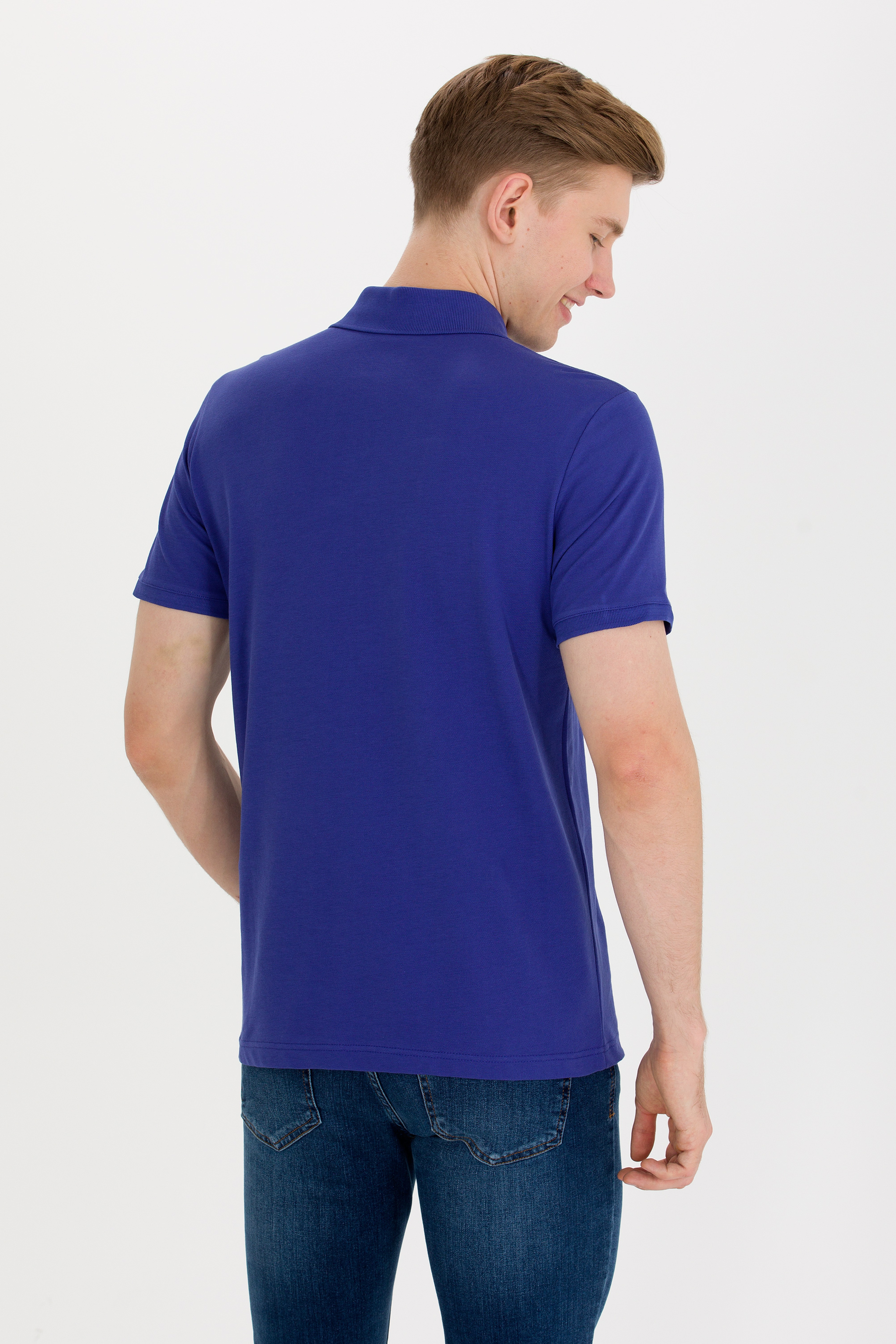Erkek Mavi Basic Polo Yaka Tişört - Image 5