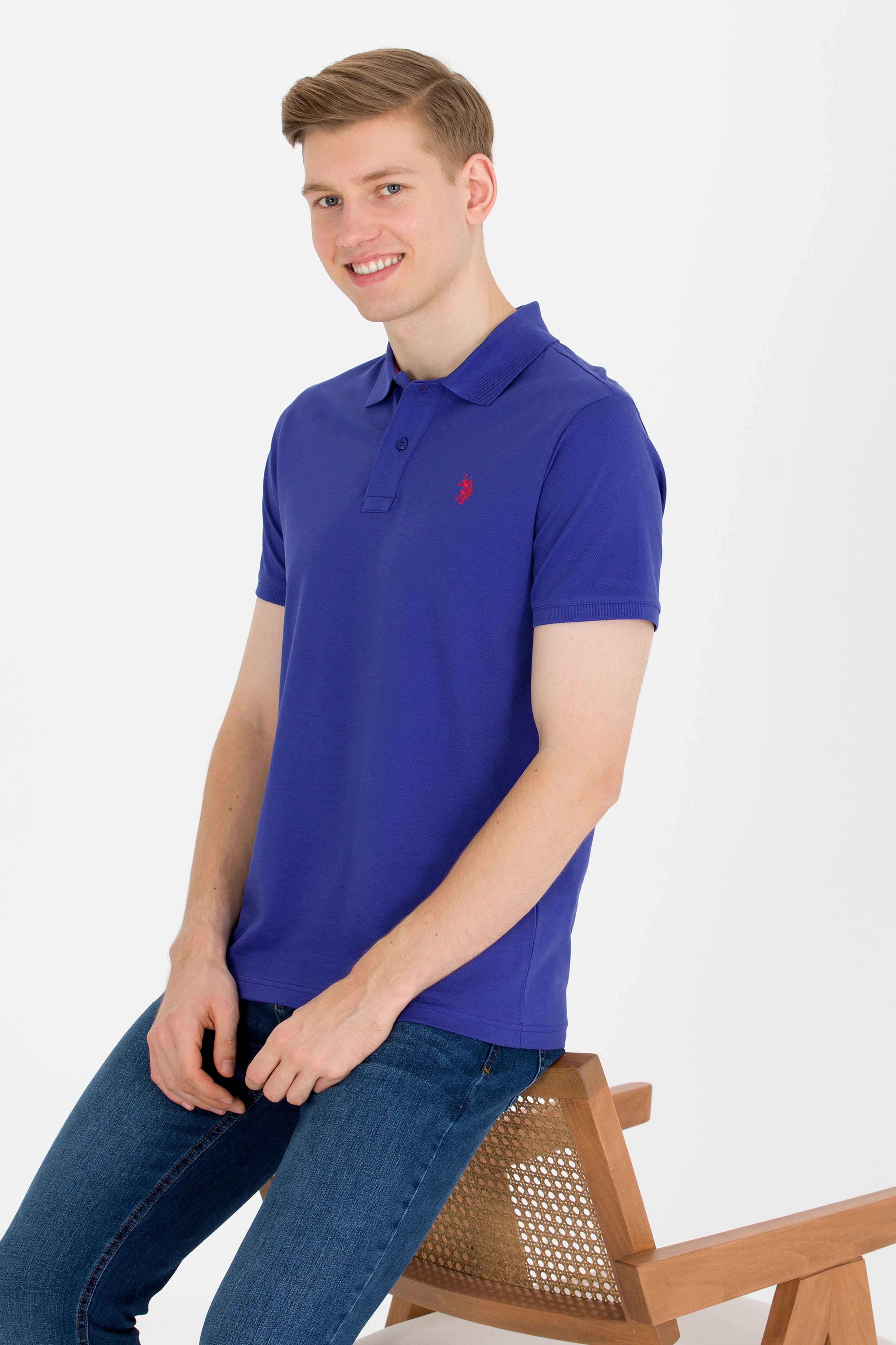 Erkek Mavi Basic Polo Yaka Tişört - Image 3