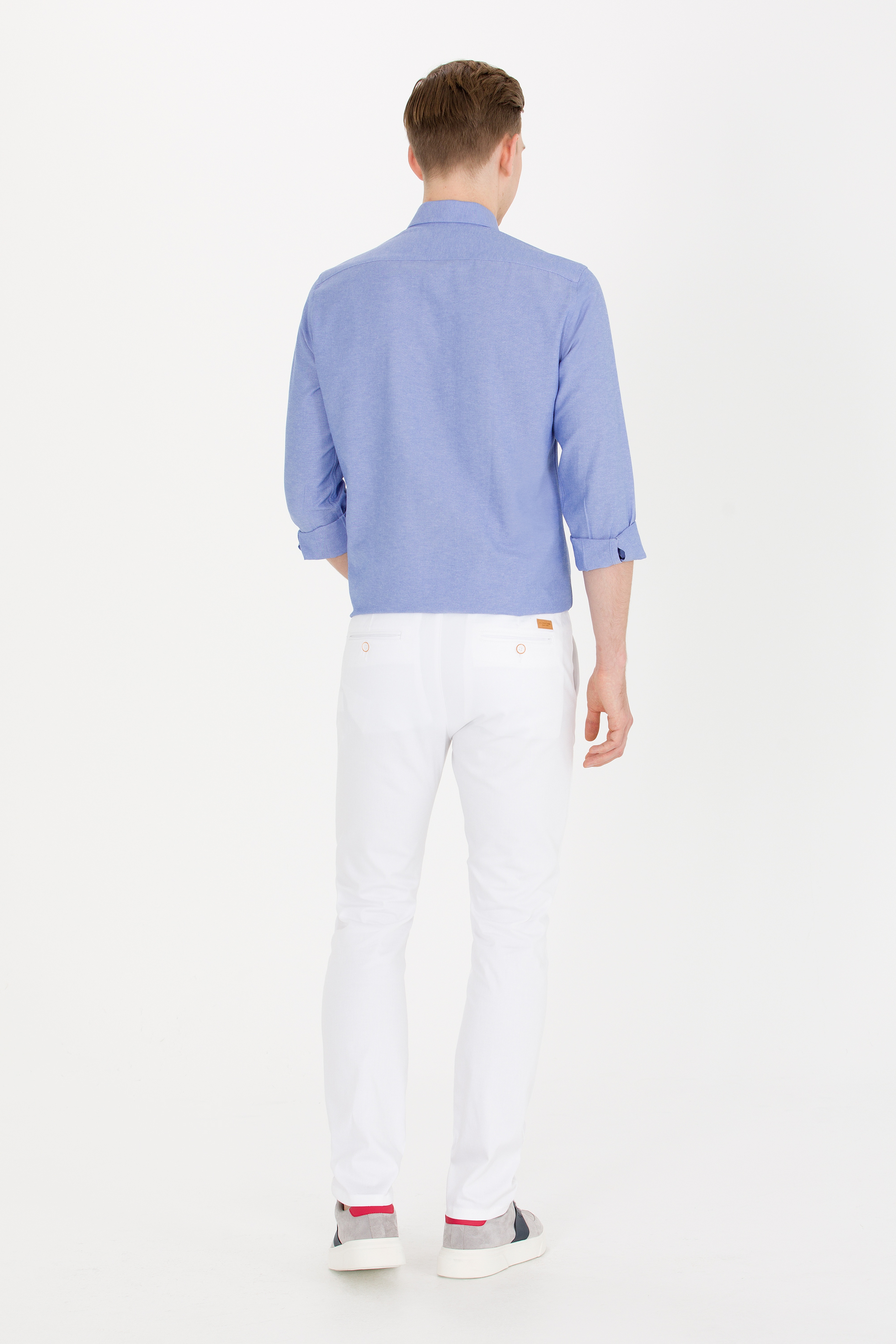 Erkek Slim Fit Beyaz Kanvas / Chino Pantolon - Image 4
